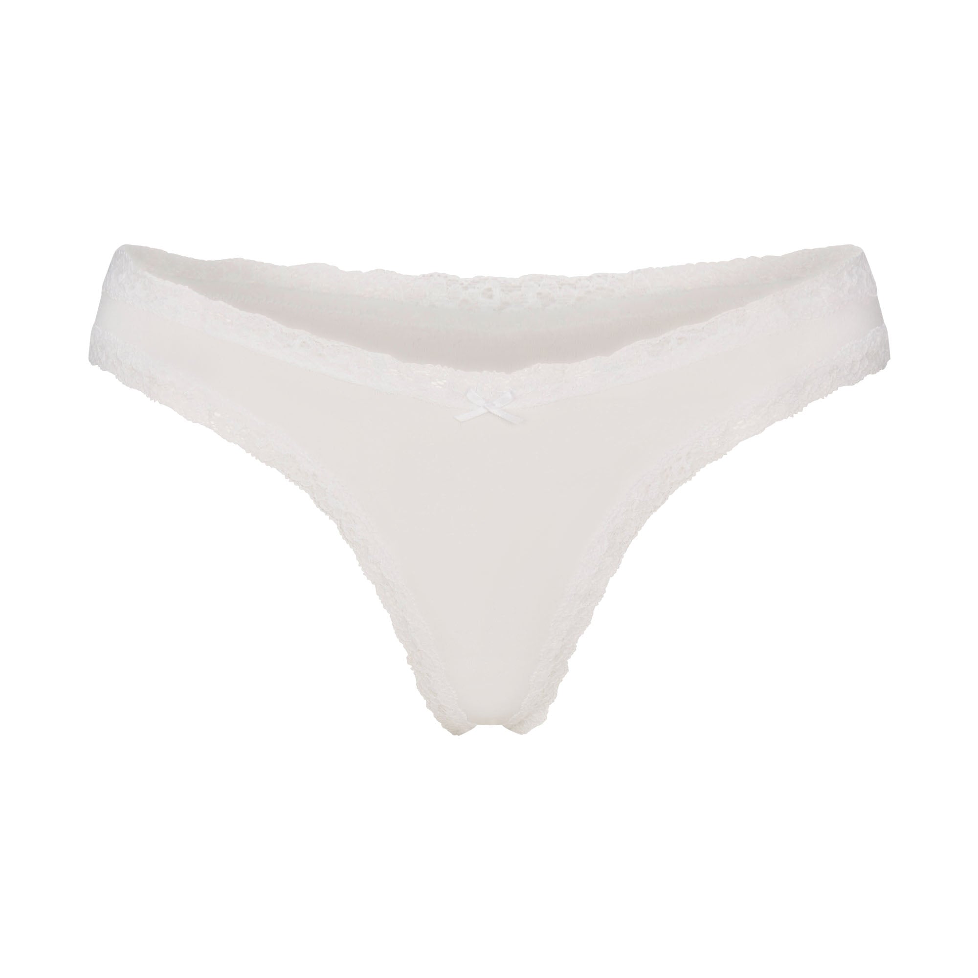 SKIMS LIGHTWEIGHT COTTON LACE THONG | SNOW - Mind Türkiye
