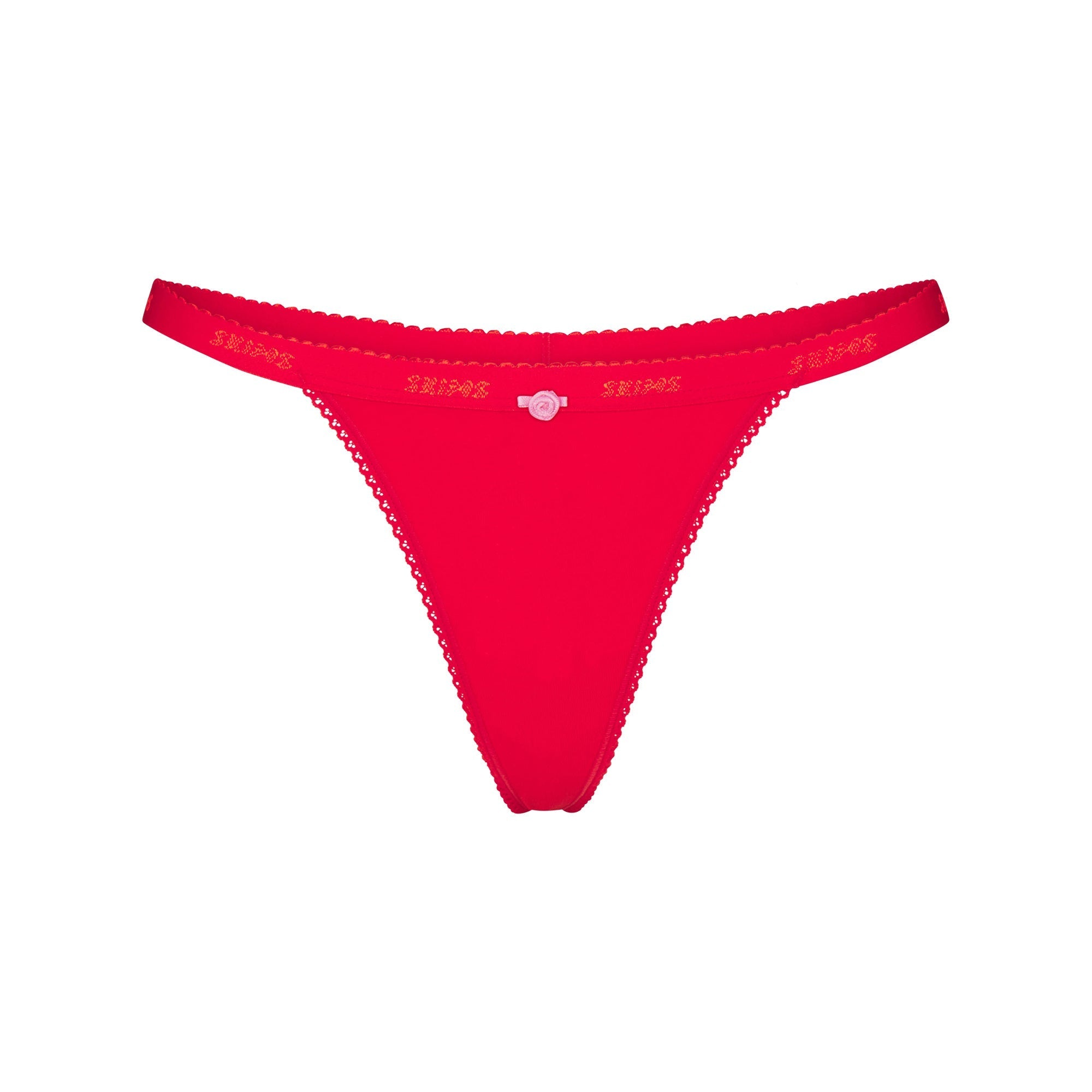 SKIMS LIGHTWEIGHT COTTON LOGO PICOT THONG | RUBY TONAL - Mind Türkiye