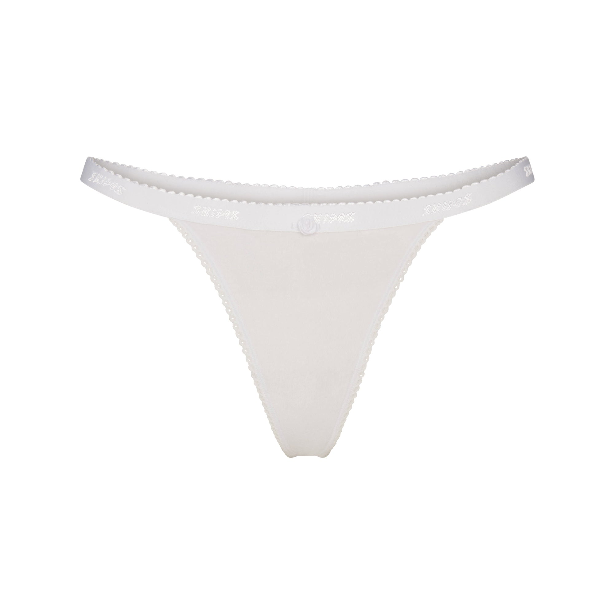 SKIMS LIGHTWEIGHT COTTON LOGO PICOT THONG | SNOW - Mind Türkiye