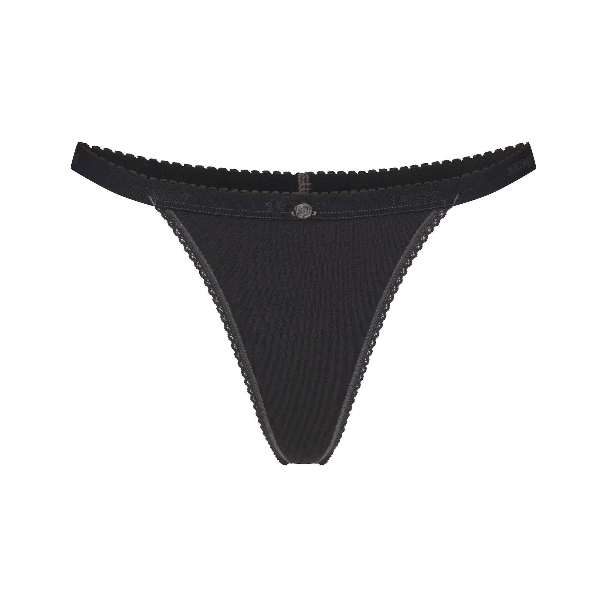 SKIMS LIGHTWEIGHT COTTON LOGO PICOT THONG | SOOT - Mind Türkiye