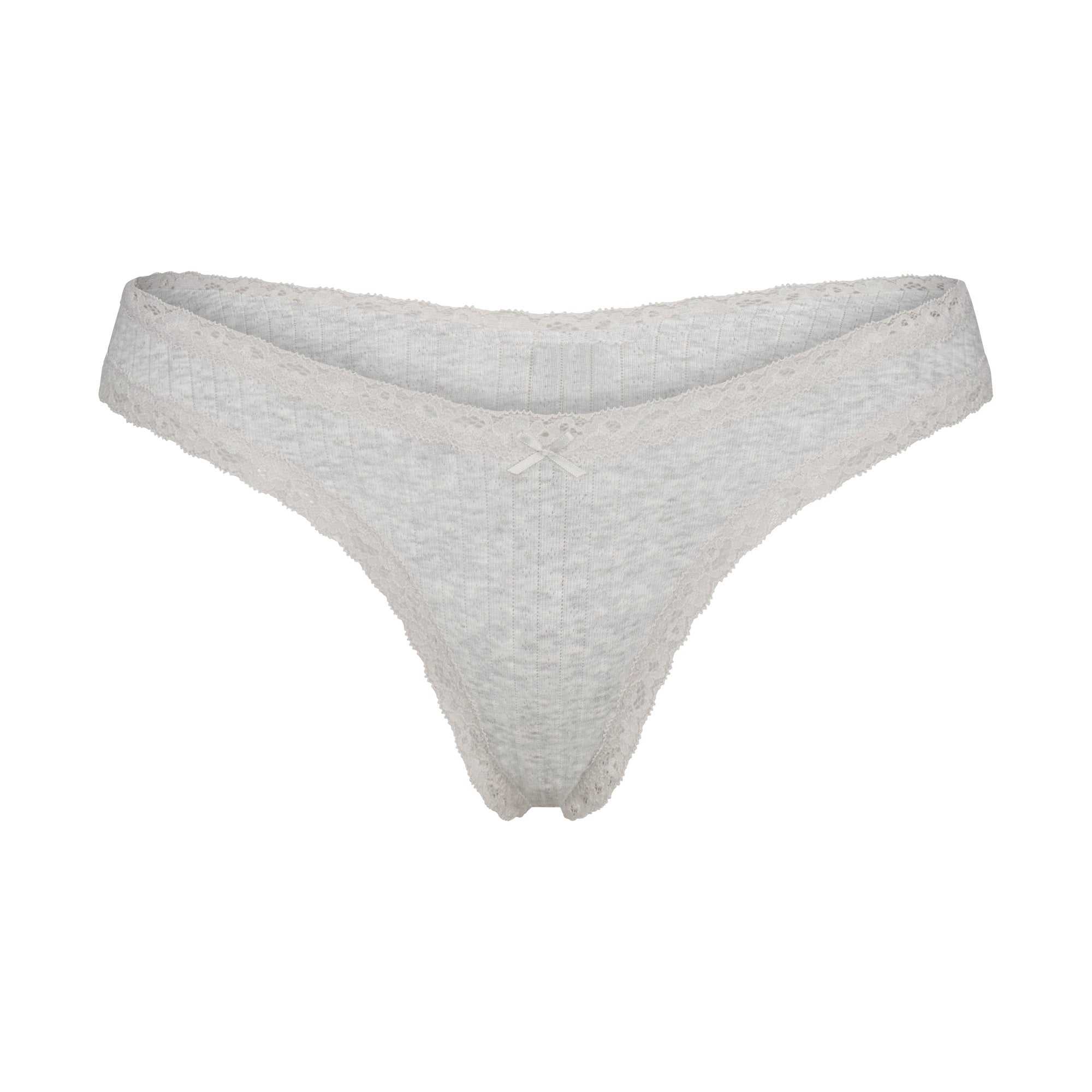 SKIMS LIGHTWEIGHT COTTON POINTELLE LACE THONG | LIGHT HEATHER GREY - Mind Türkiye