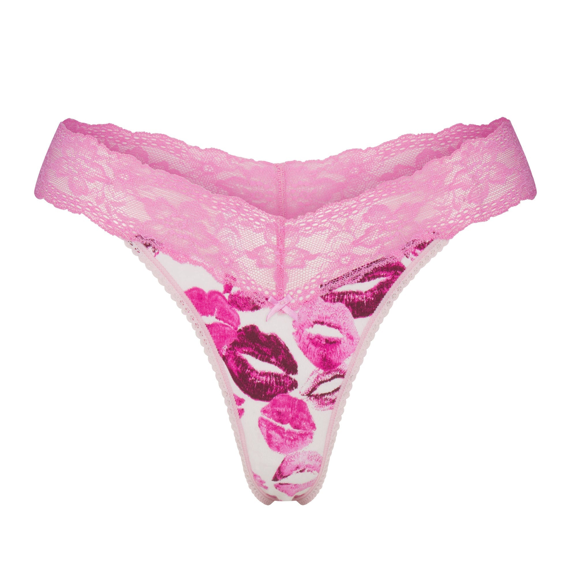 SKIMS LIGHTWEIGHT COTTON WIDE LACE THONG | PINK ALLOVER LIPSTICK - Mind Türkiye