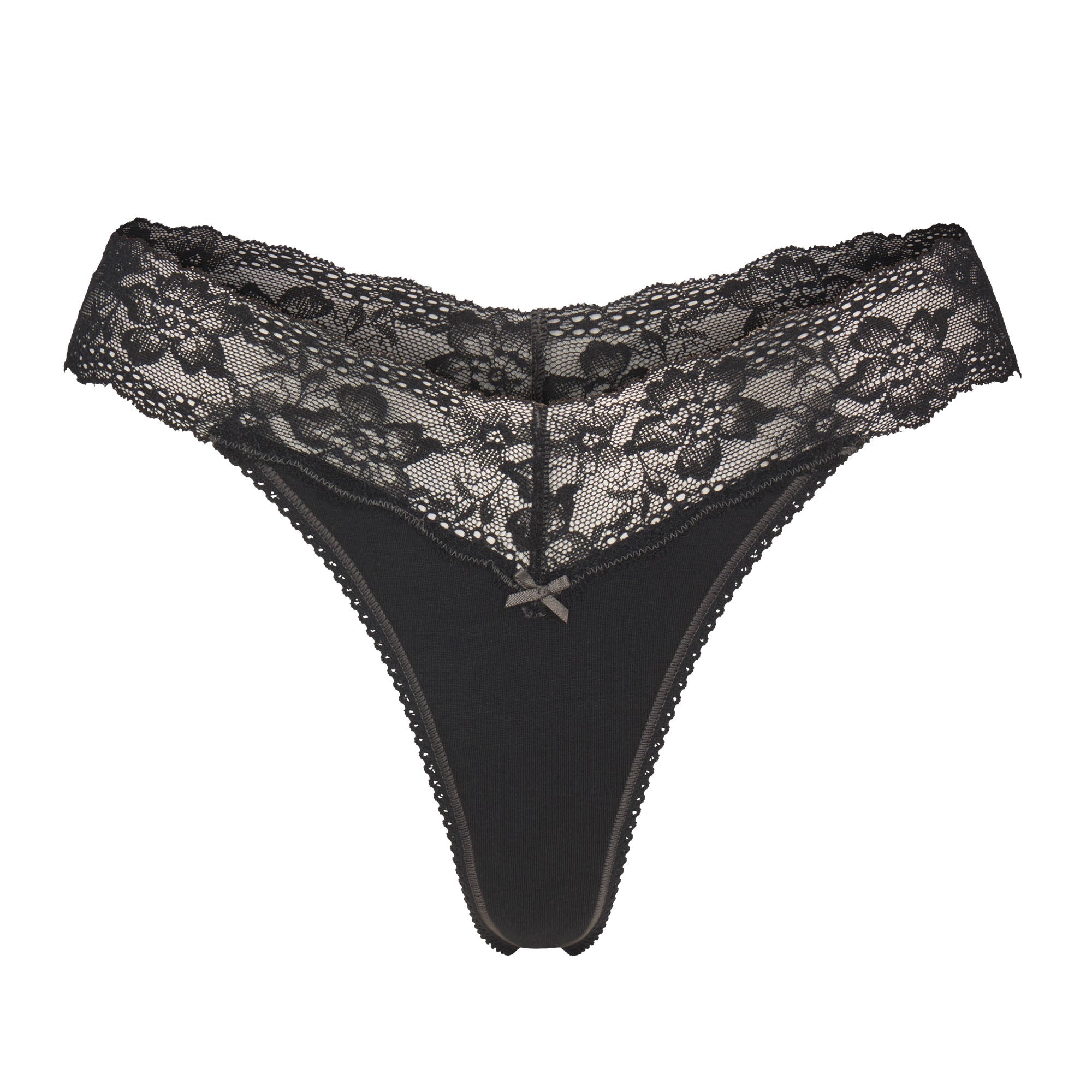 SKIMS LIGHTWEIGHT COTTON WIDE LACE THONG | SOOT TONAL