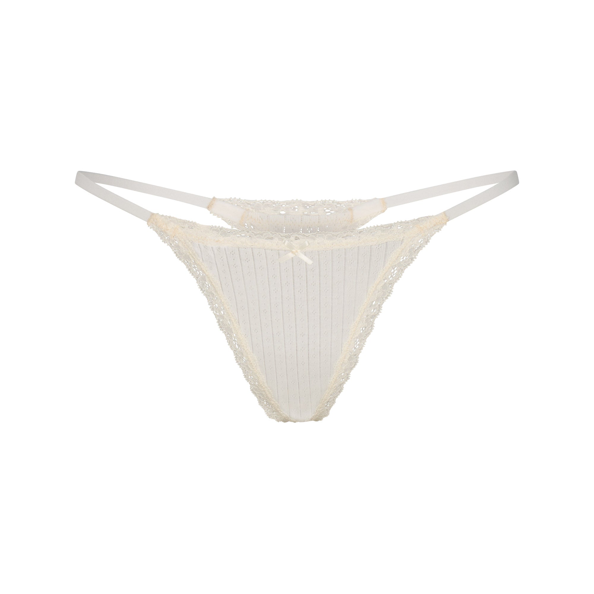 SKIMS LIGHTWEIGHT COTTON POINTELLE LACE STRING THONG | MARBLE TONAL - Mind Türkiye