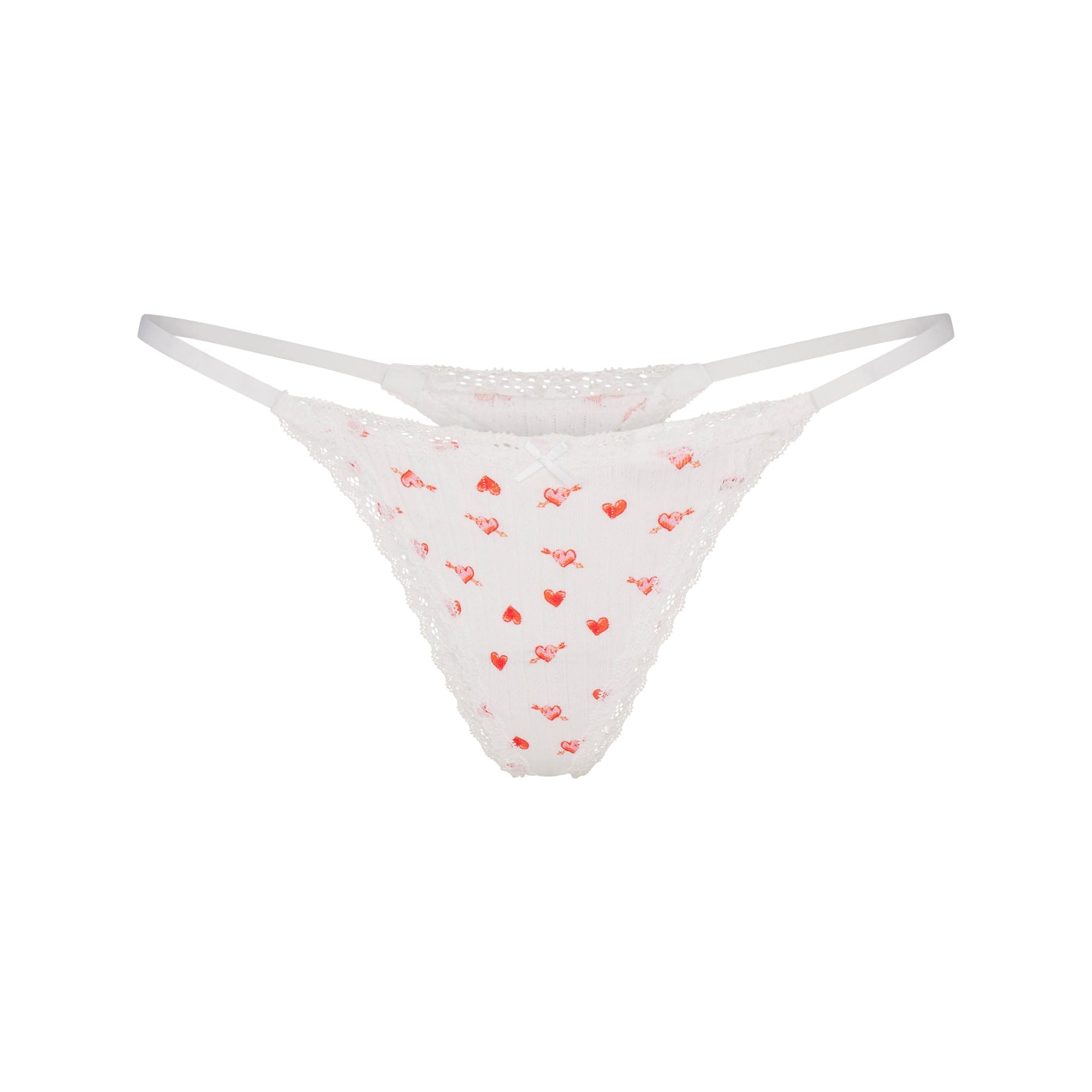 SKIMS LIGHTWEIGHT COTTON POINTELLE LACE STRING THONG | SNOW ARROWED HEARTS - Mind Türkiye