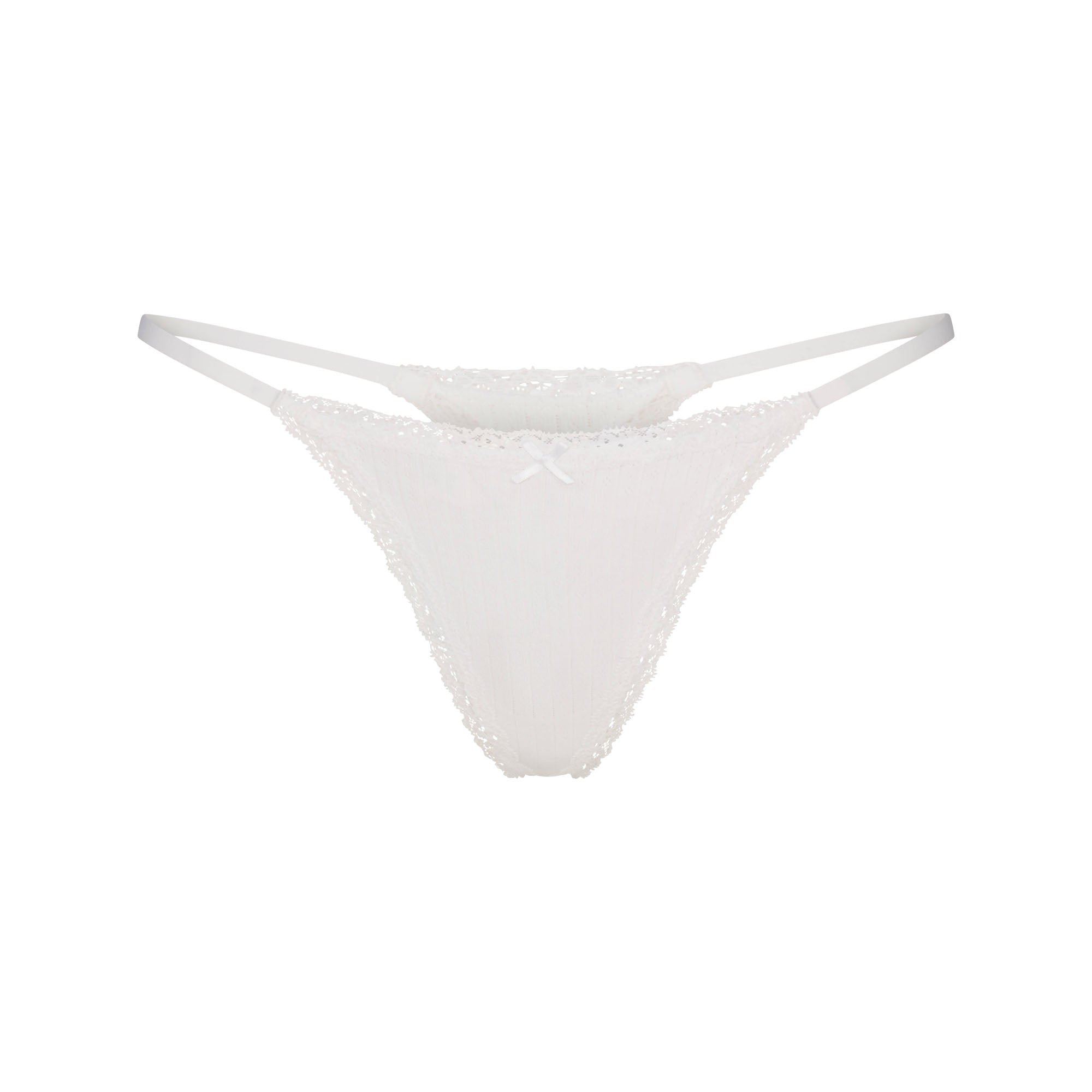 SKIMS LIGHTWEIGHT COTTON POINTELLE LACE STRING THONG | SNOW