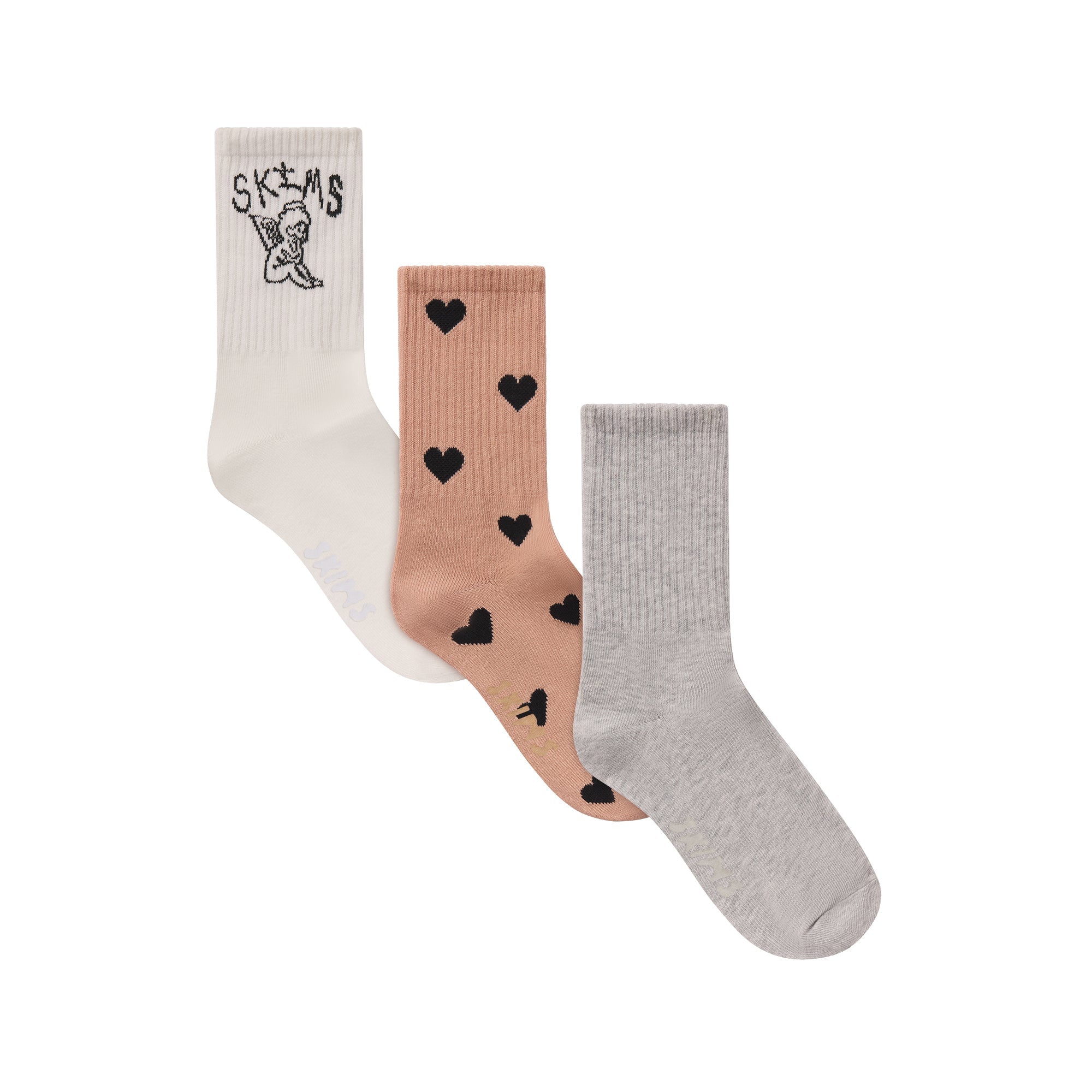 SKIMS RIBBED CREW SOCK 3-PACK | SPACED HEARTS MULTI - Mind Türkiye