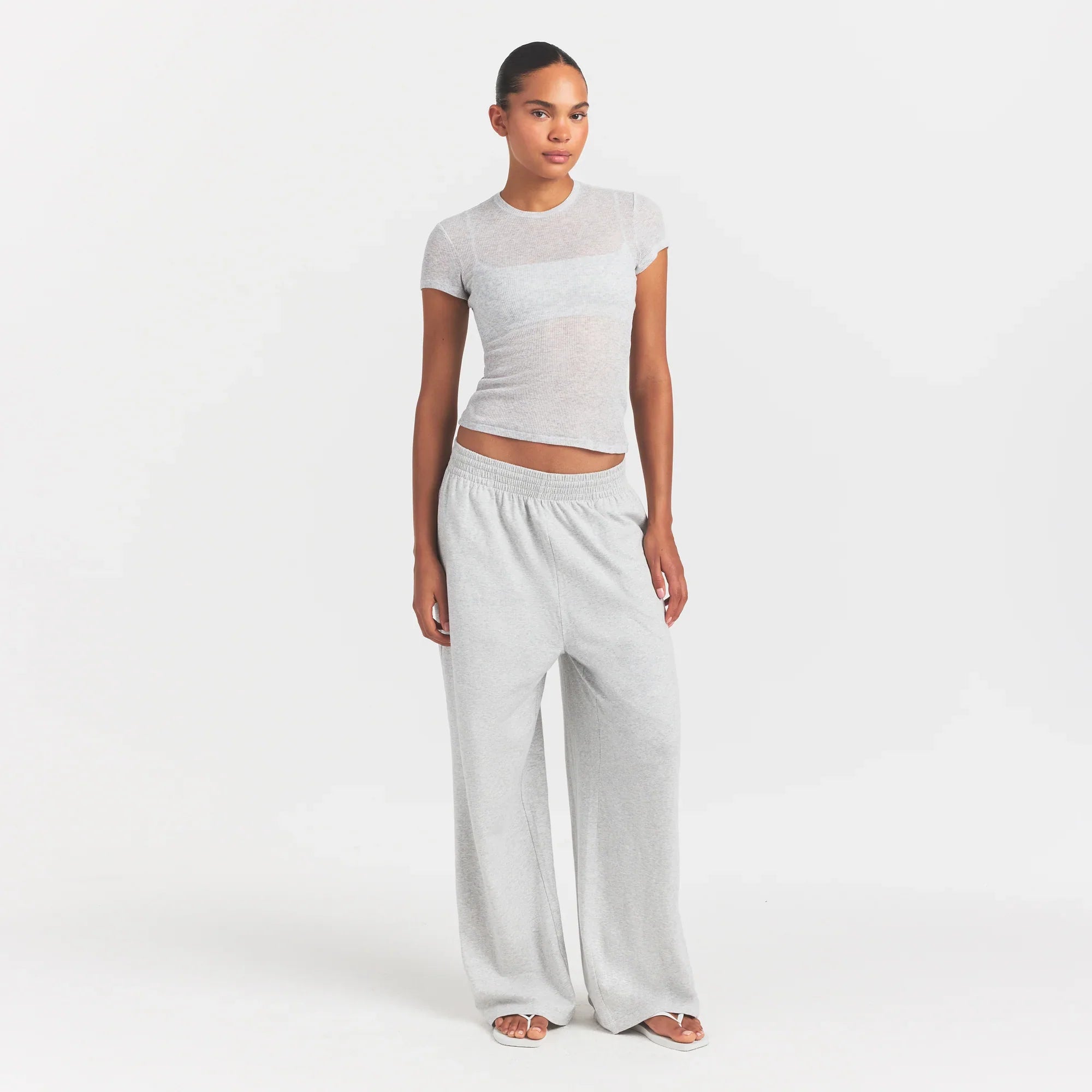 SKIMS SHEER RIB T-SHIRT | LIGHT HEATHER GREY - Mind Türkiye