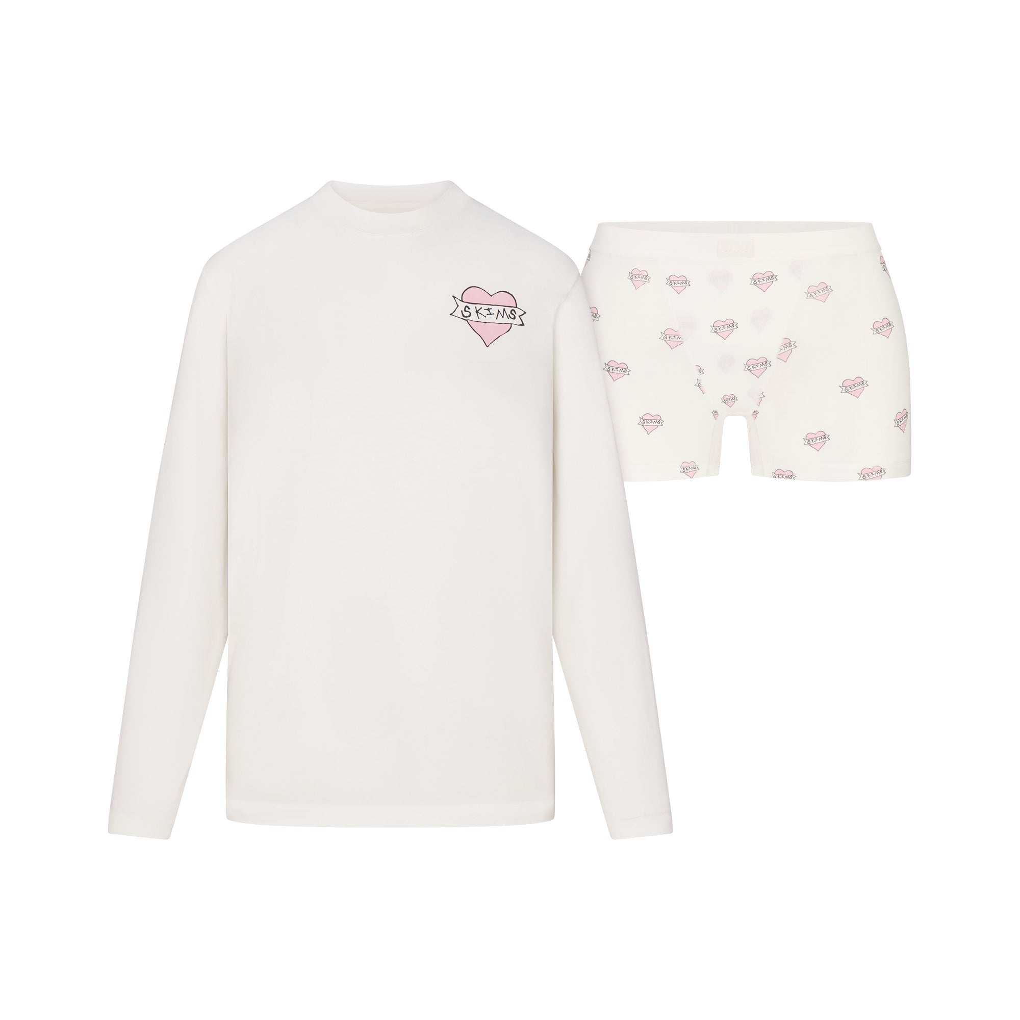 SKIMS BOYFRIEND LONG SLEEVE T-SHIRT AND SHORT BOXER SET | MARBLE HEART BANNER - Mind Türkiye