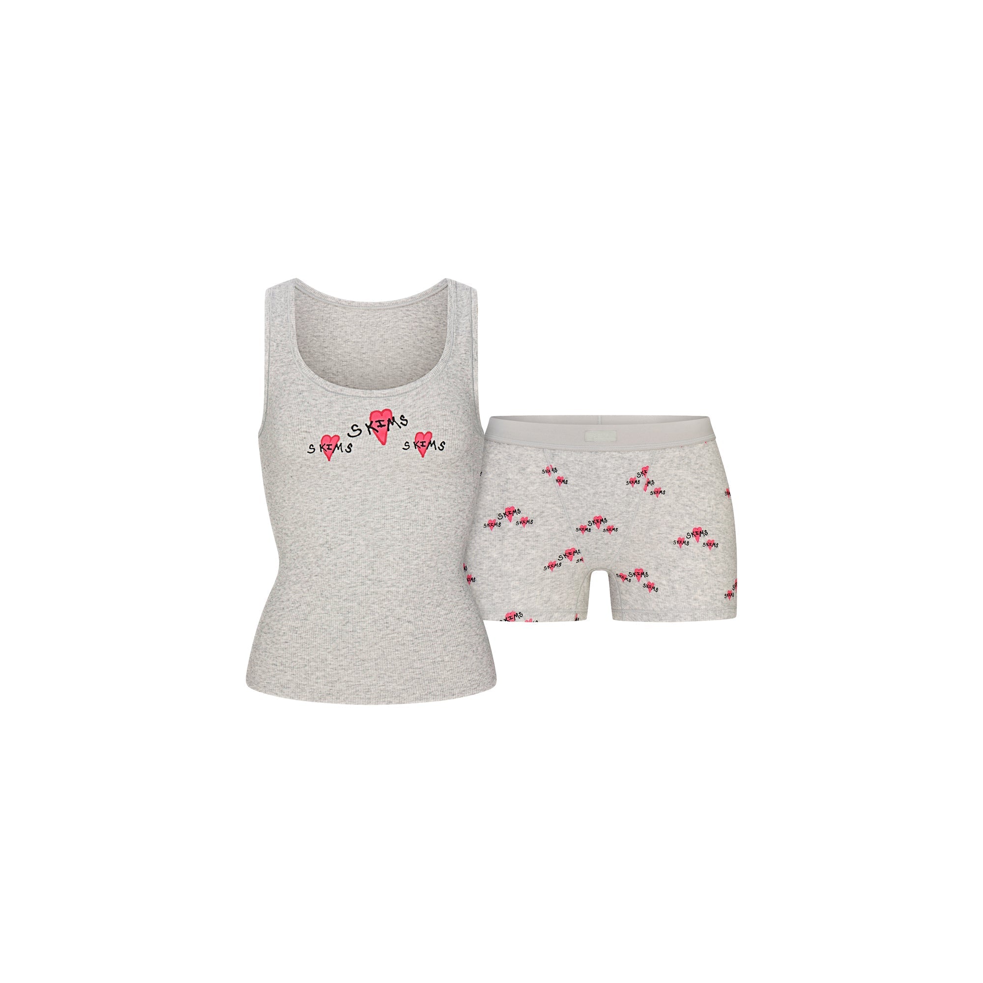 SKIMS COTTON RIB TANK AND SHORT SET | LIGHT HEATHER GREY TRIPLE HEARTS - Mind Türkiye