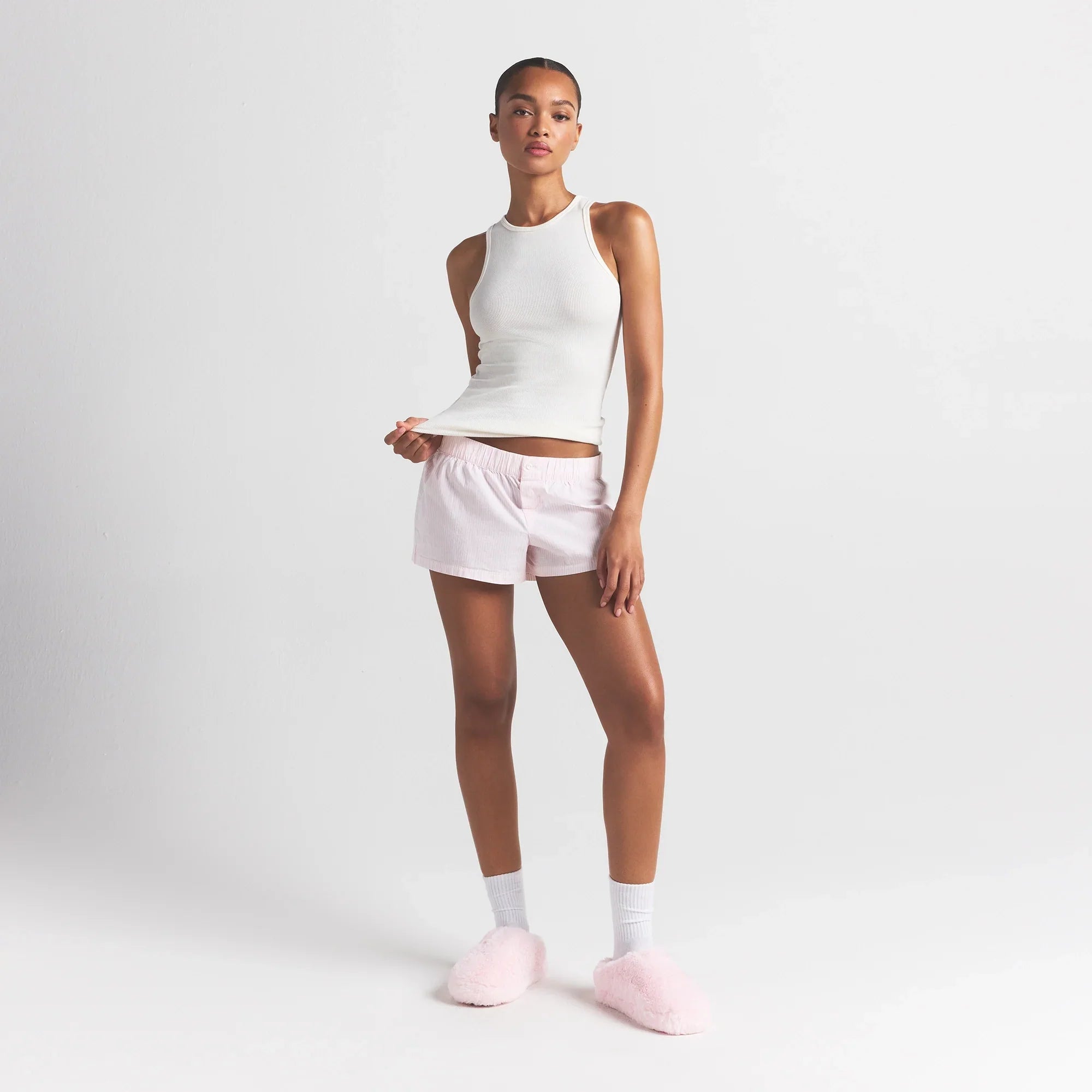 SKIMS COTTON POPLIN BOXER SLEEP SET | CHERRY BLOSSOM STRIPE - Mind Türkiye