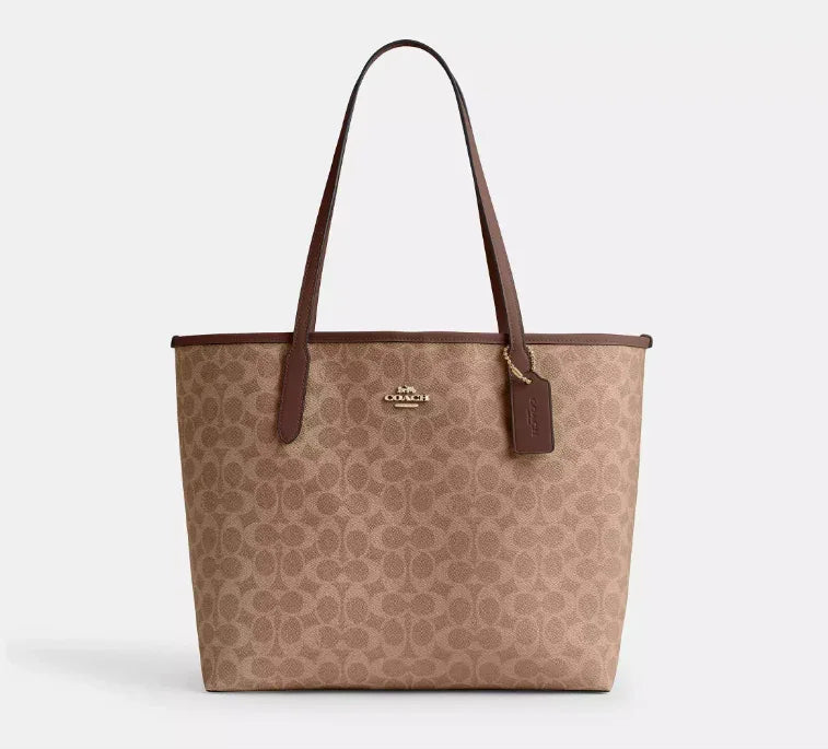 Coach City Tote Bag In Signature – Gold/Tan/Brown - Mind Türkiye