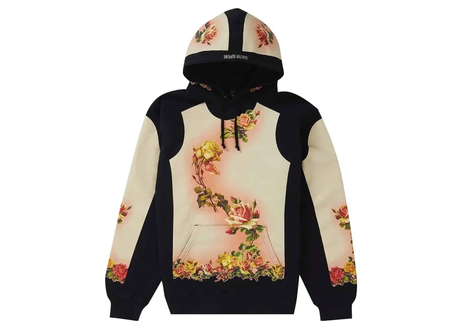 Supreme Jean Paul Gaultier Floral Print Hooded Sweatshirt Black - Mind Türkiye