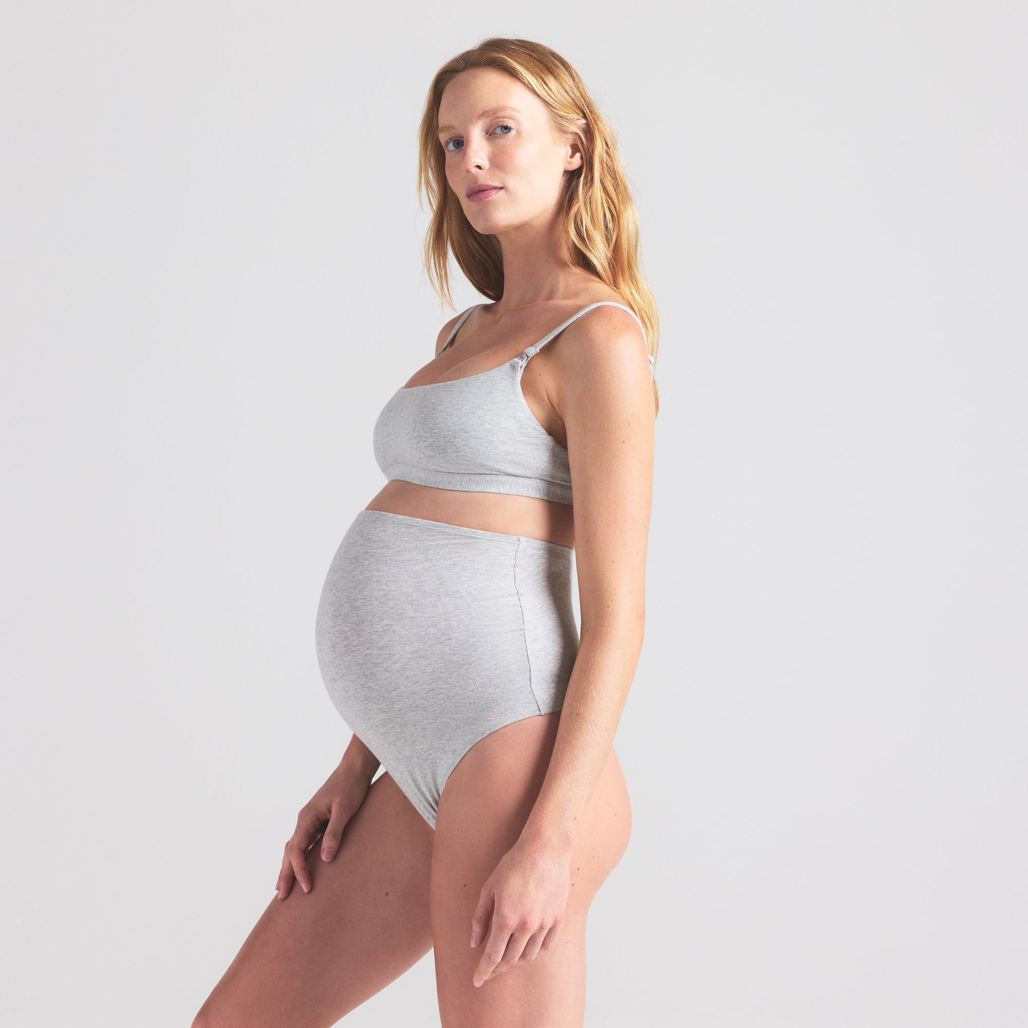 SKIMS COTTON JERSEY MATERNITY HIGH-WAISTED THONG | LIGHT HEATHER GREY - Mind Türkiye