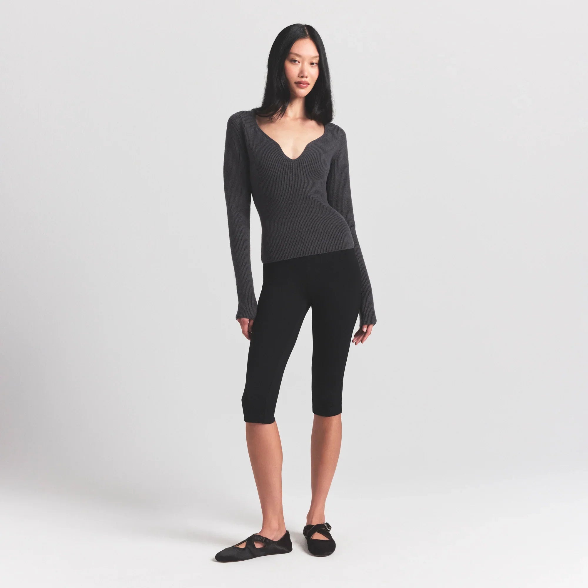 SKIMS SWEATER KNITS RIBBED LONG SLEEVE TOP | ASH - Mind Türkiye