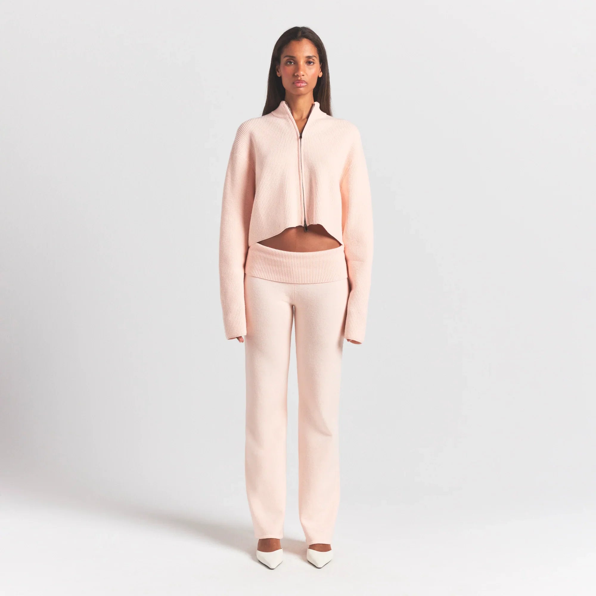 SKIMS SWEATER KNITS RIBBED MOCK NECK ZIP UP | PRIMROSE - Mind Türkiye