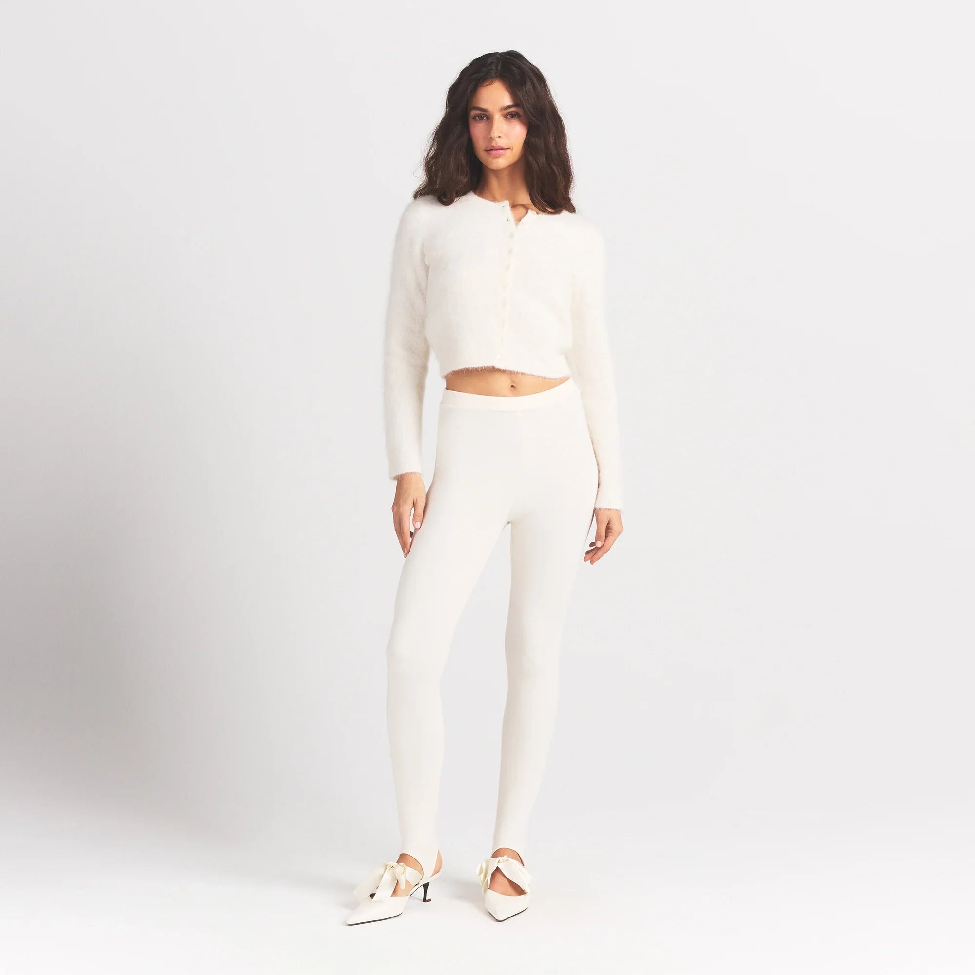 SKIMS BRUSHED ALPACA LONG SLEEVE CARDIGAN | EGRET - Mind Türkiye