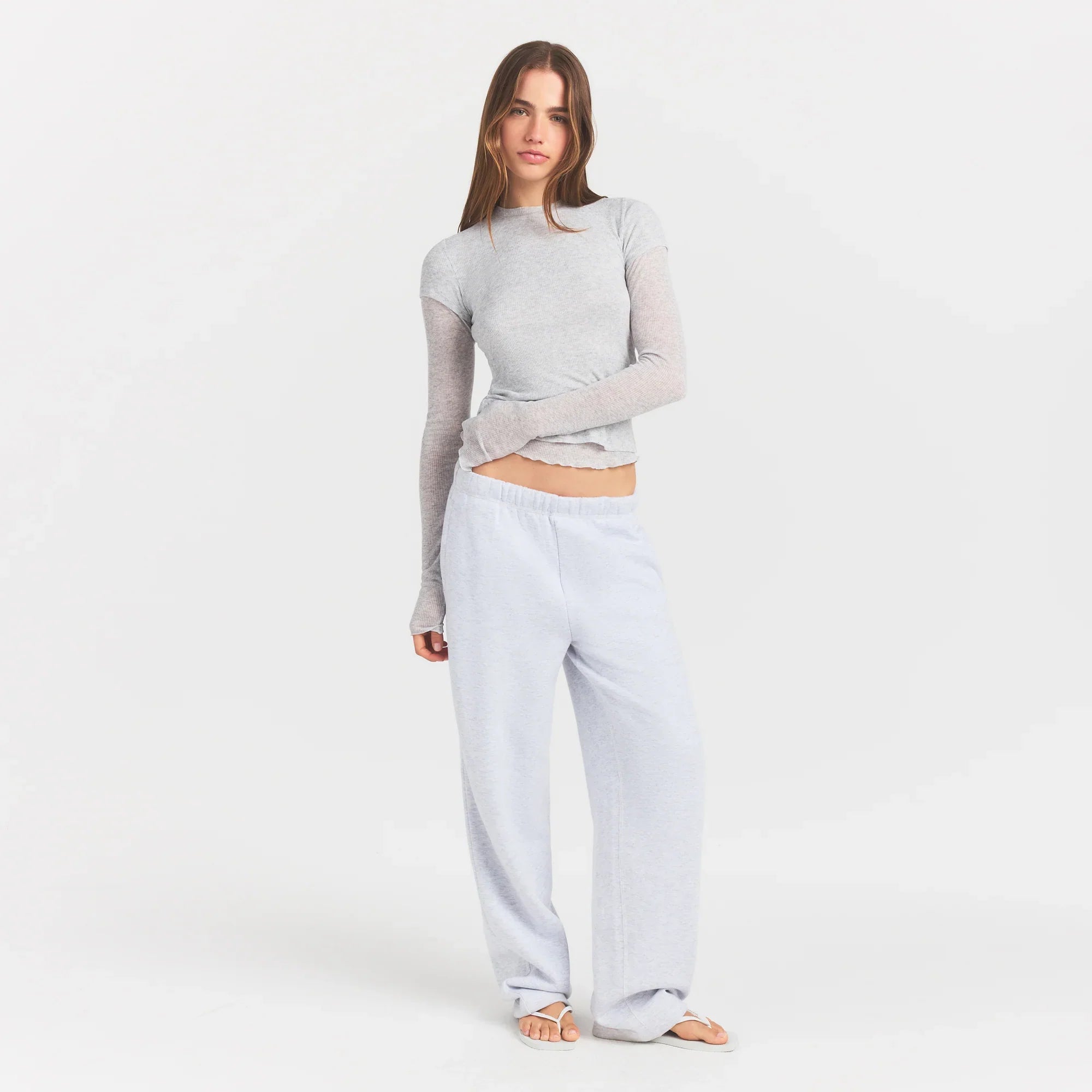 SKIMS SHEER RIB LONG SLEEVE TOP | LIGHT HEATHER GREY - Mind Türkiye