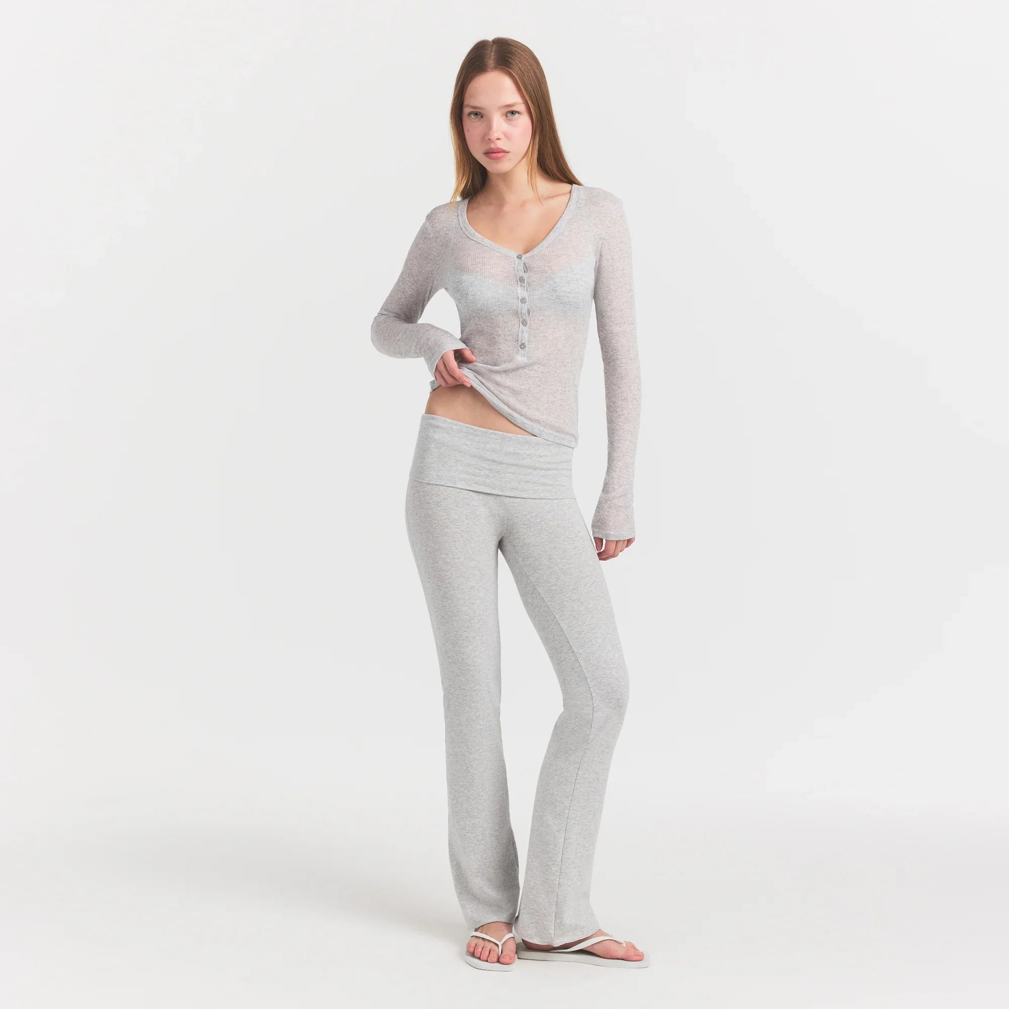 SKIMS SHEER RIB HENLEY | LIGHT HEATHER GREY - Mind Türkiye