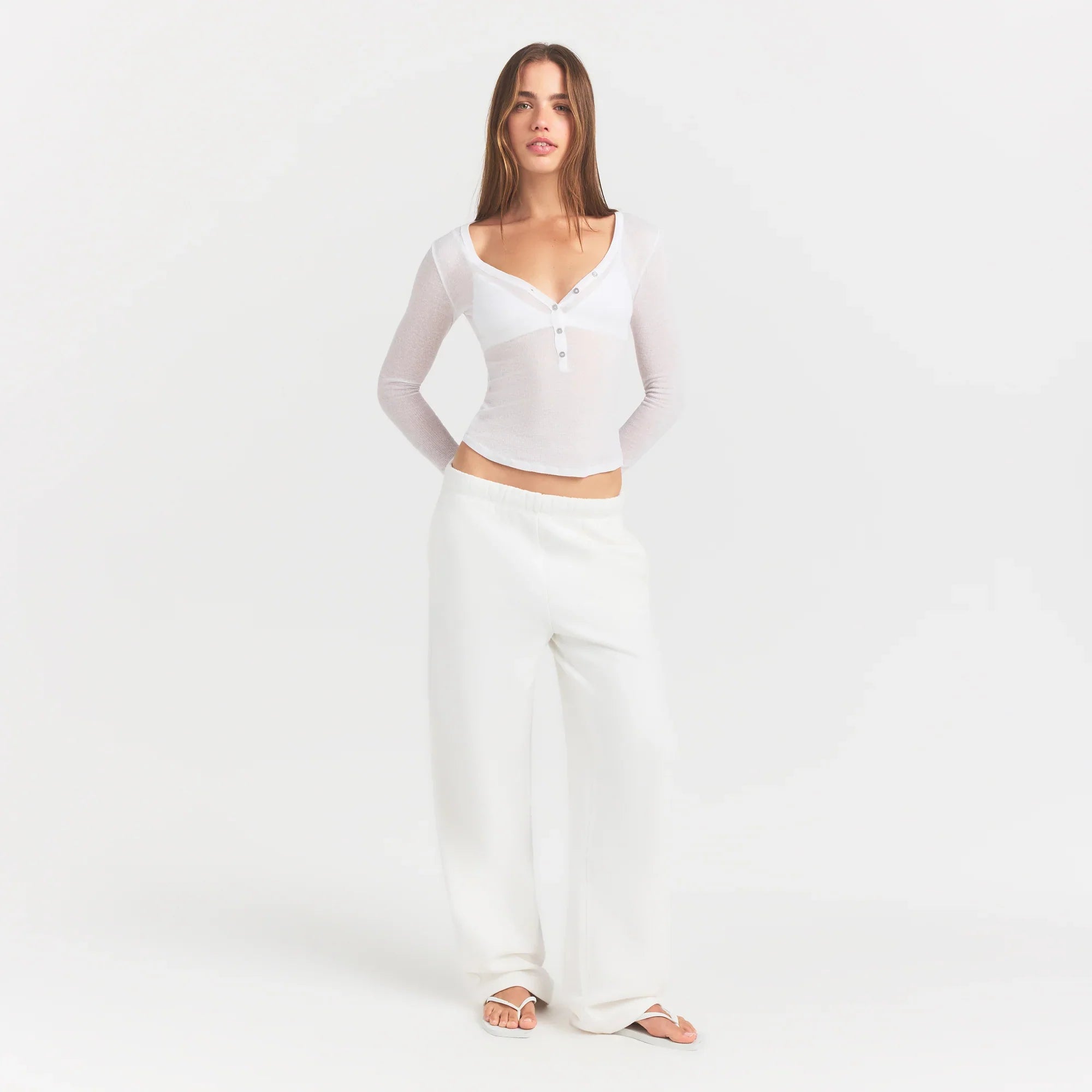 SKIMS SHEER RIB HENLEY | SNOW - Mind Türkiye