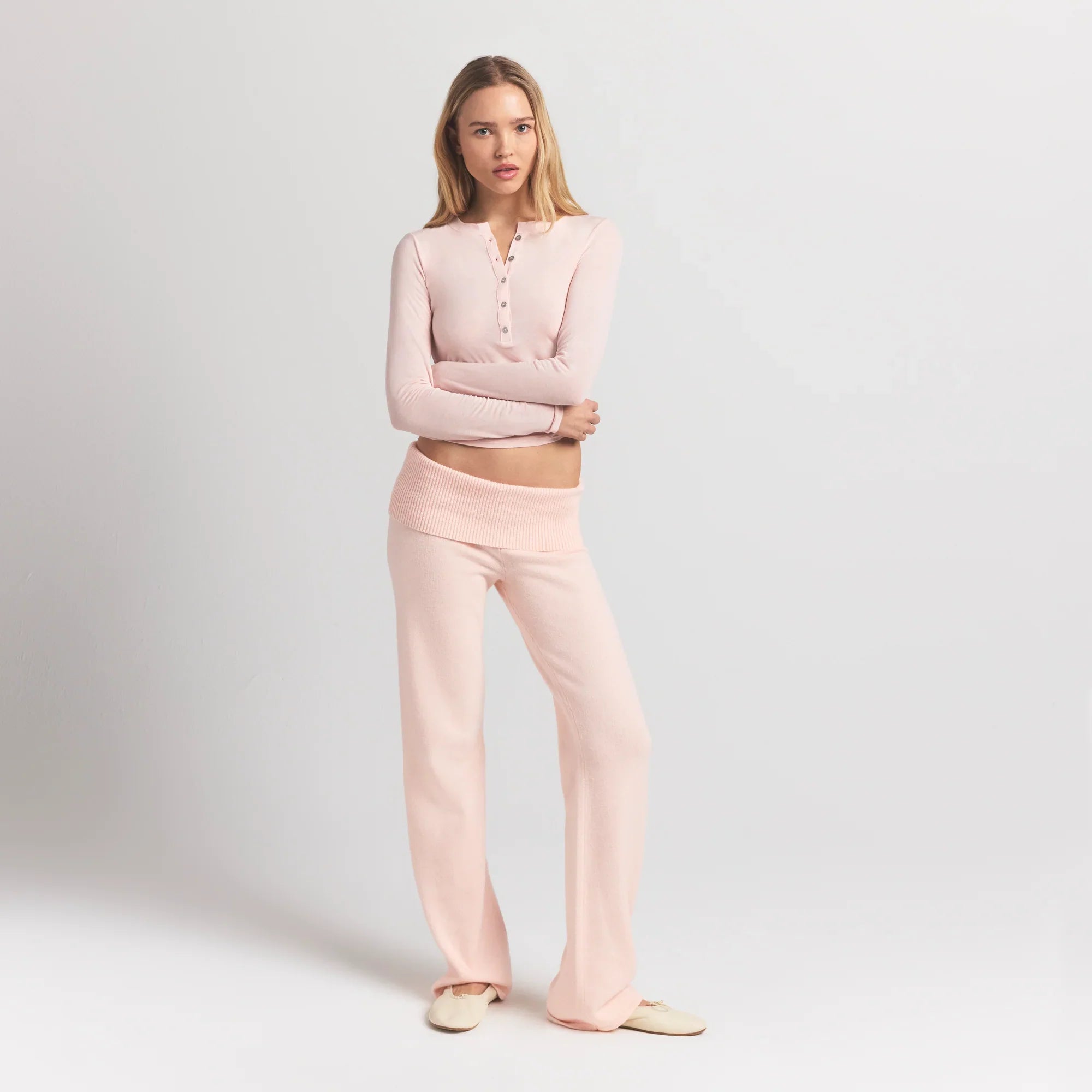 SKIMS SHEER MODAL CREWNECK HENLEY | PRIMROSE - Mind Türkiye