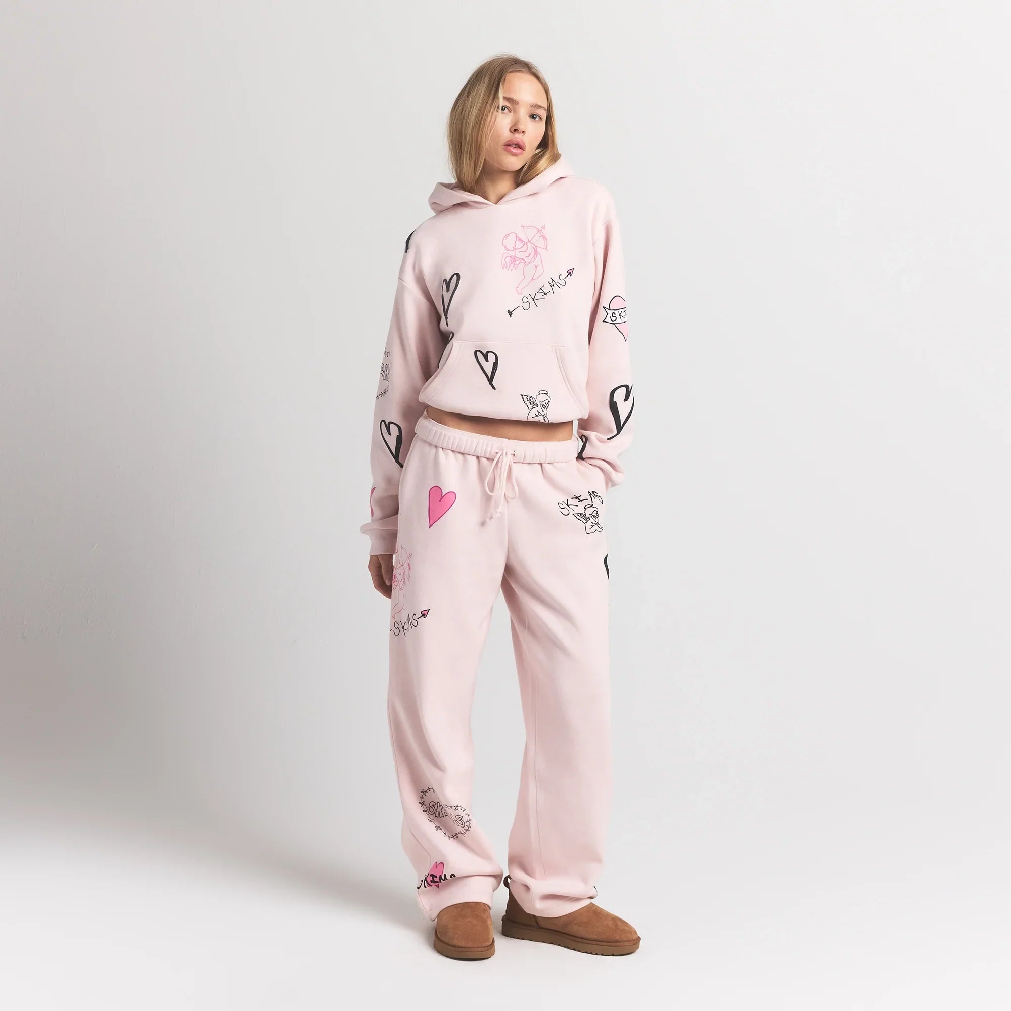 SKIMS COTTON FLEECE CLASSIC HOODIE | BARELY PINK ANGEL SKETCH - Mind Türkiye