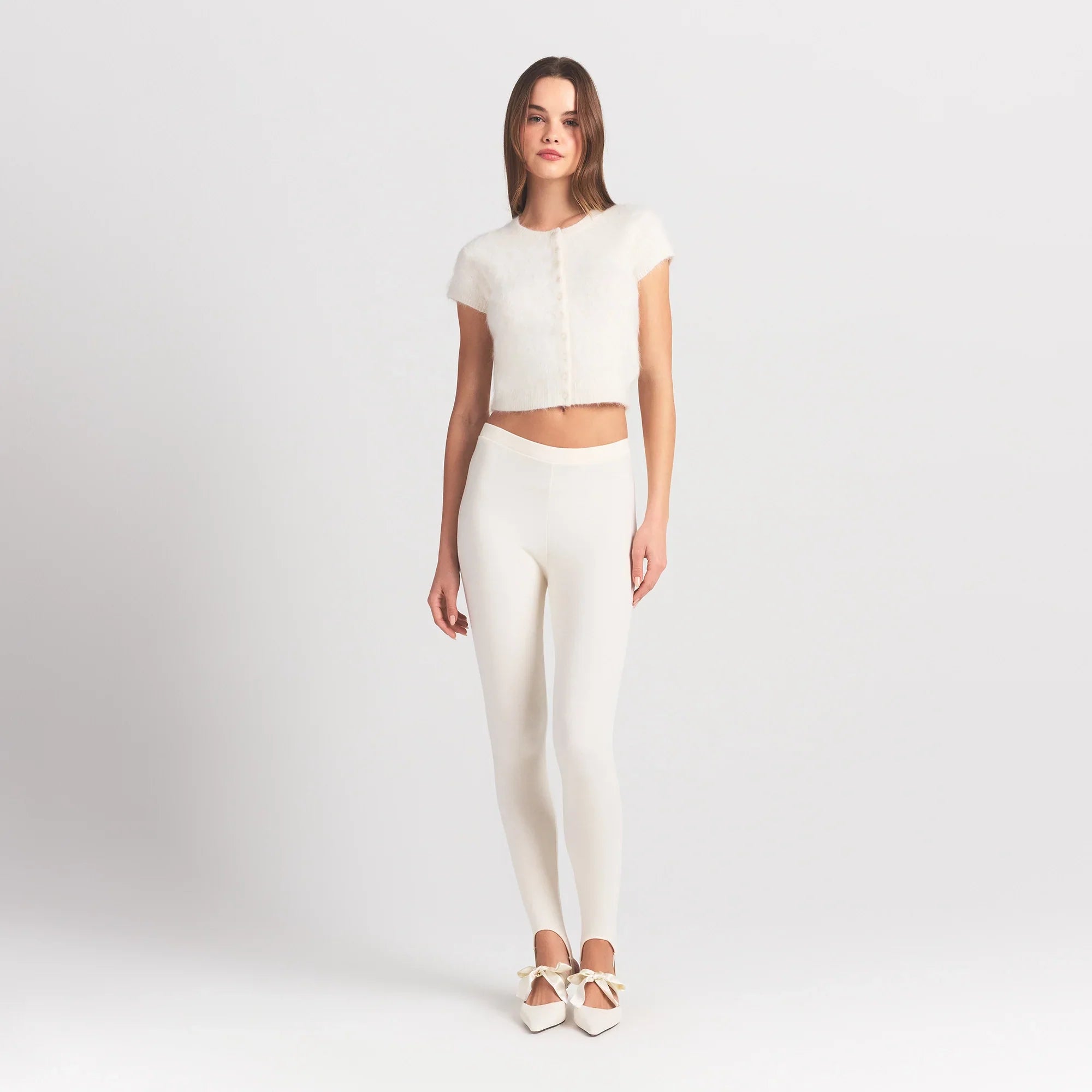 SKIMS BRUSHED ALPACA SHORT SLEEVE CARDIGAN | EGRET - Mind Türkiye