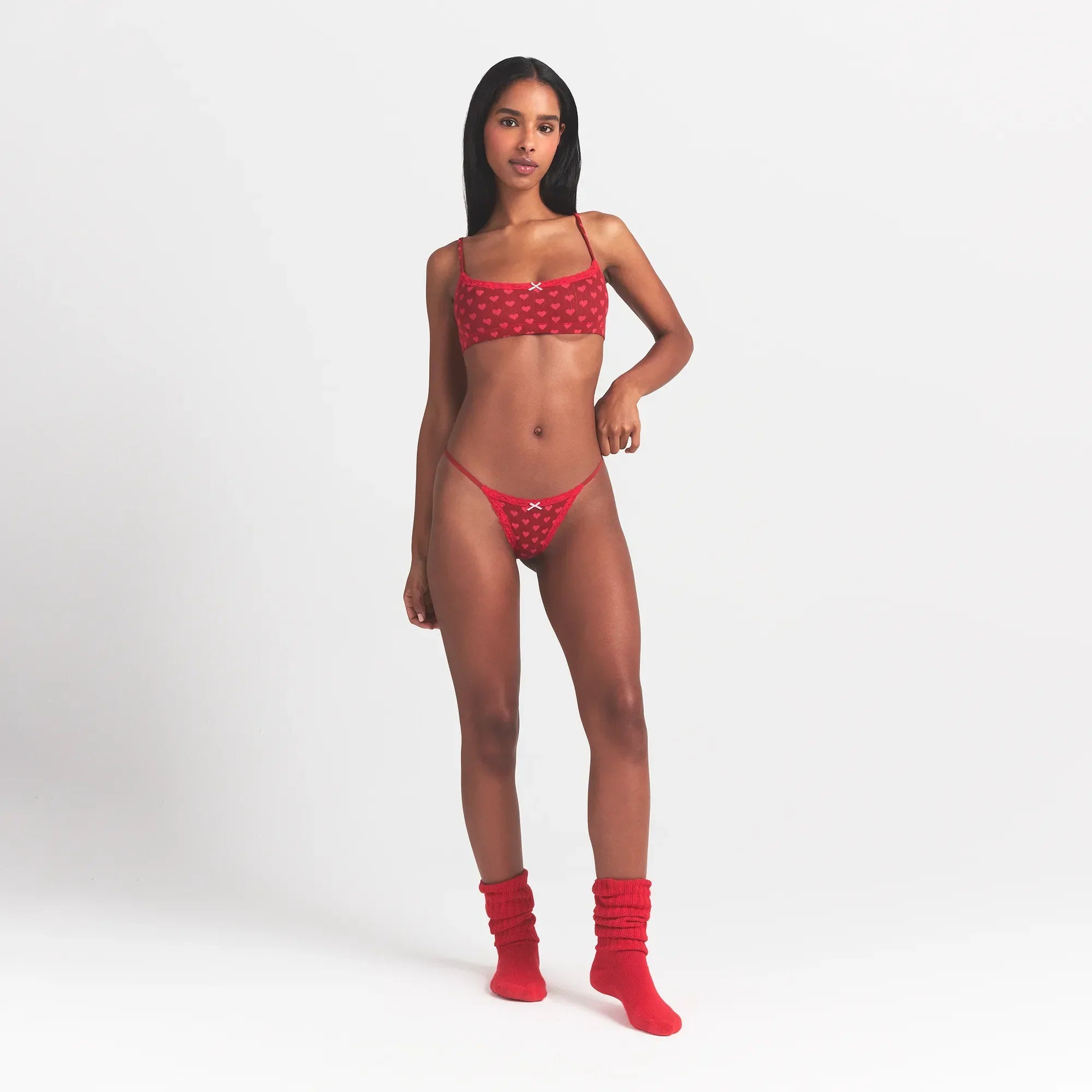 SKIMS LIGHTWEIGHT COTTON POINTELLE LACE STRING THONG | BRICK HEART HALFDROP - Mind Türkiye