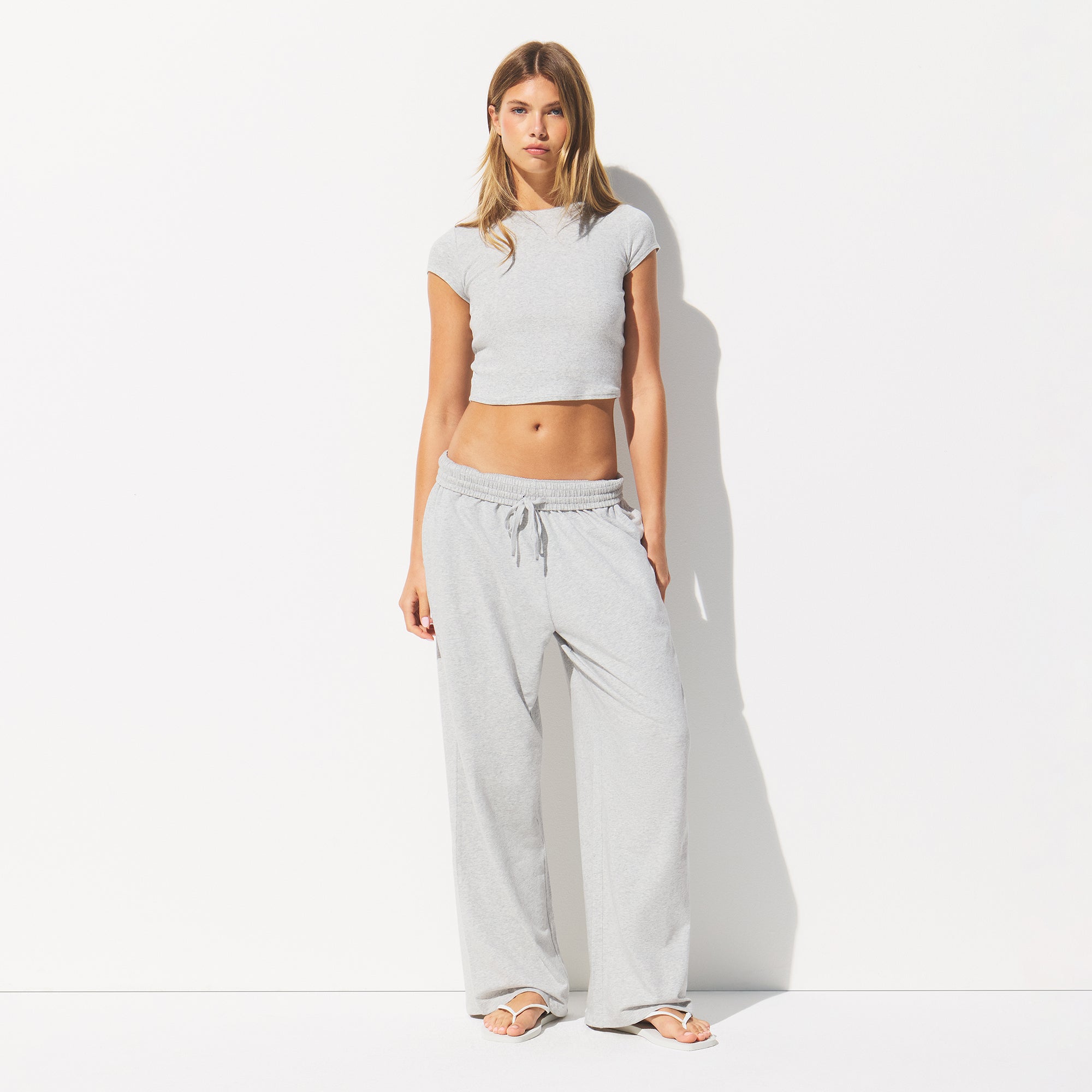 SKIMS COTTON JERSEY WIDE LEG PANT | LIGHT HEATHER GREY - Mind Türkiye