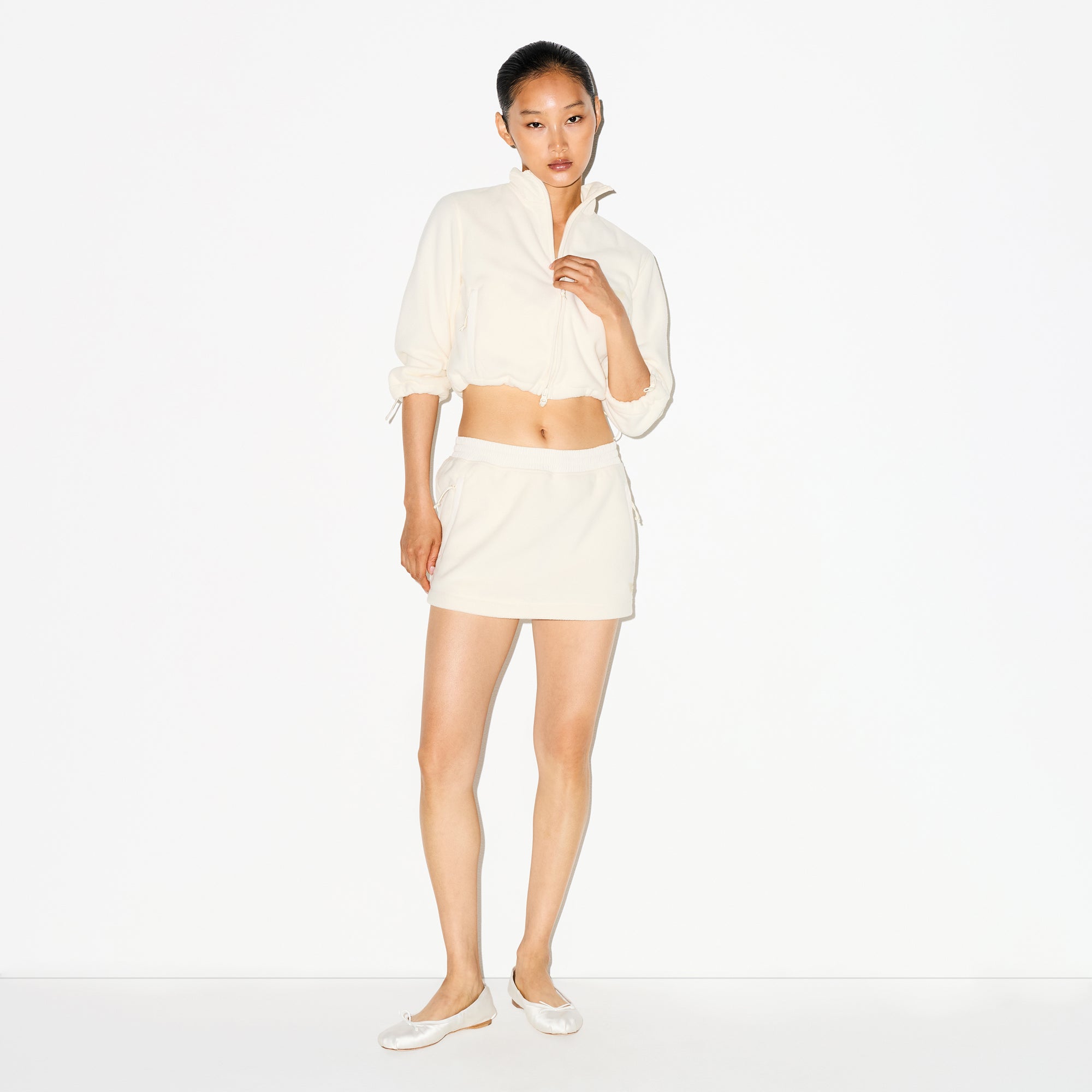 SKIMS OUTDOOR FLEECE CROPPED 3/4 SLEEVE JACKET | ECRU - Mind Türkiye