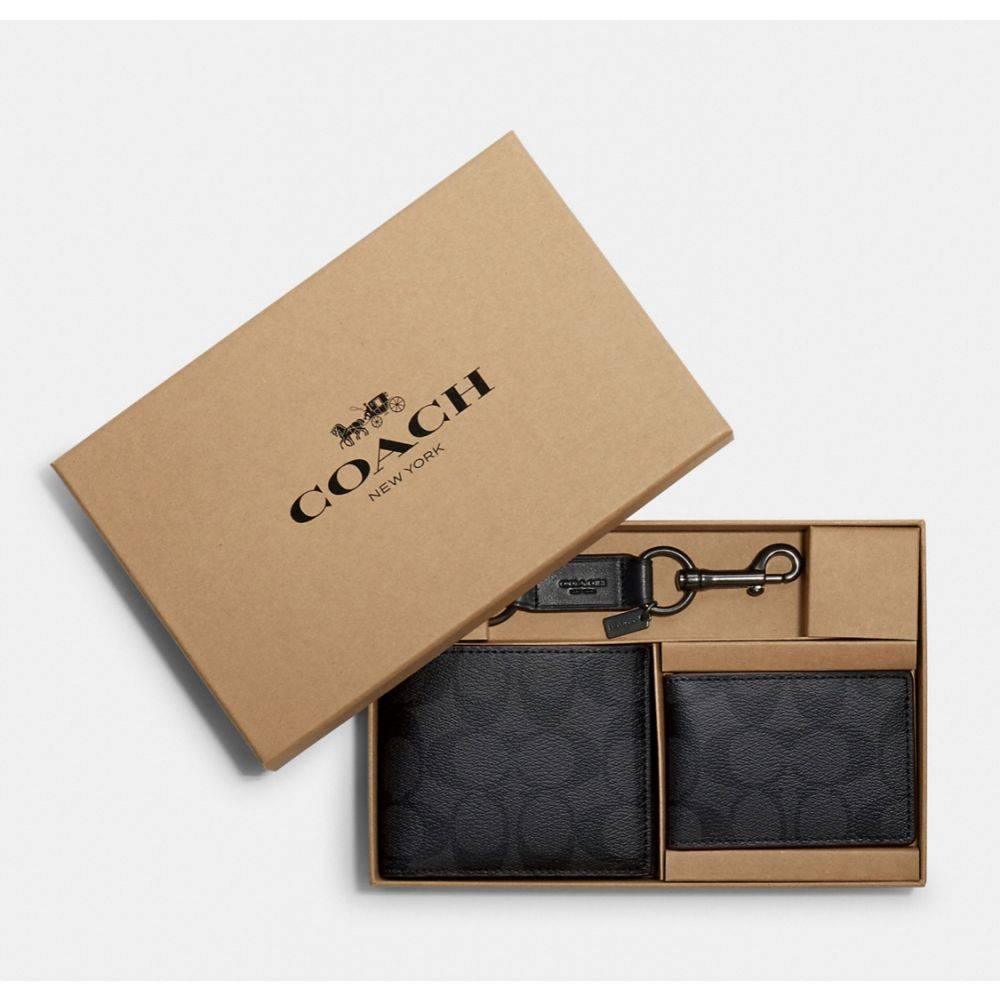 Coach 3-In-1 Wallet Gift Set In Signature – Gunmetal/Charcoal/Black - Mind Türkiye