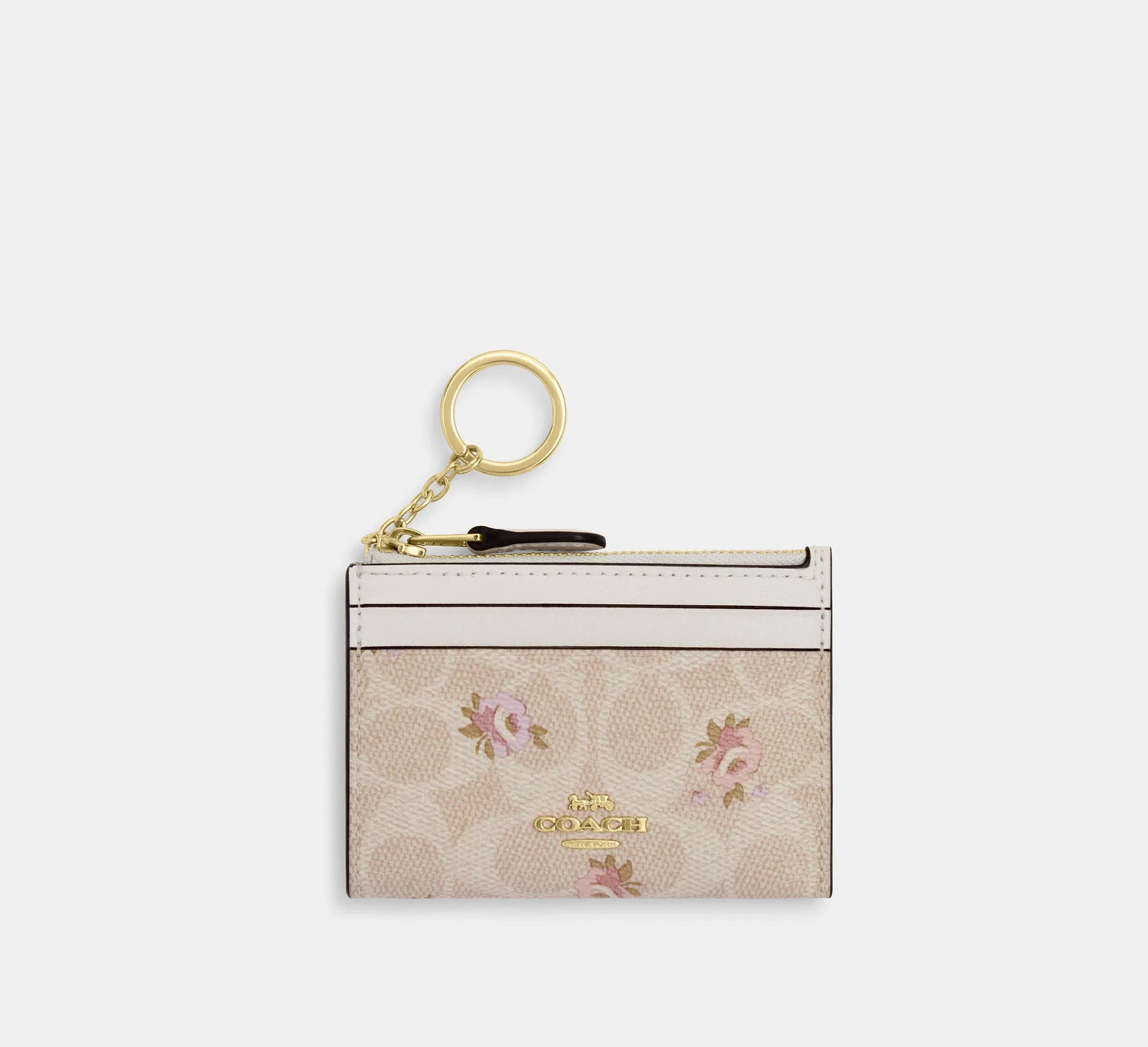 Coach Mini Skinny Id Case In Signature With Floral Print – Gold/Sand Multi - Mind Türkiye