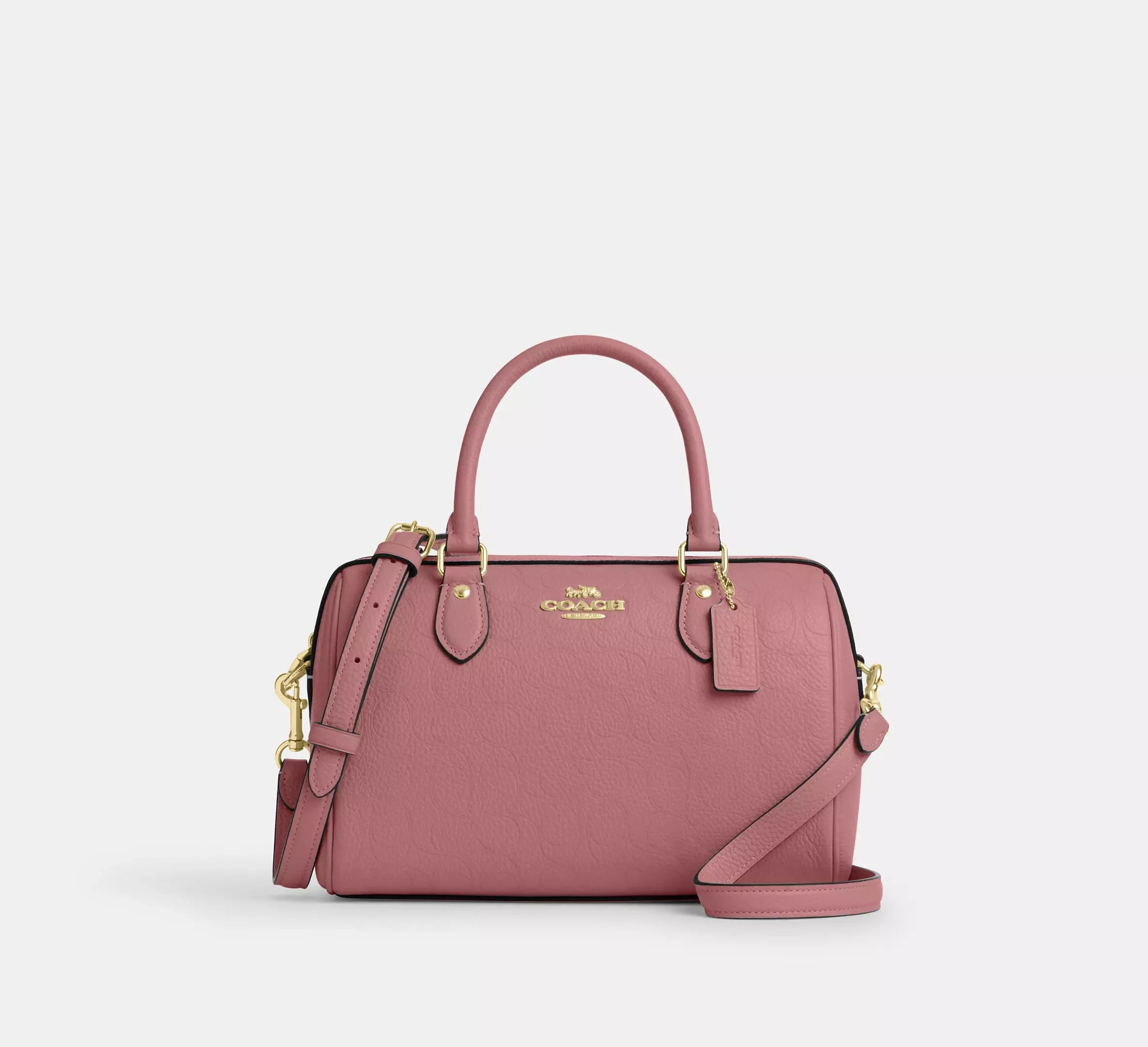 Coach Rowan Satchel Bag In Signature Leather – Gold/Peony - Mind Türkiye