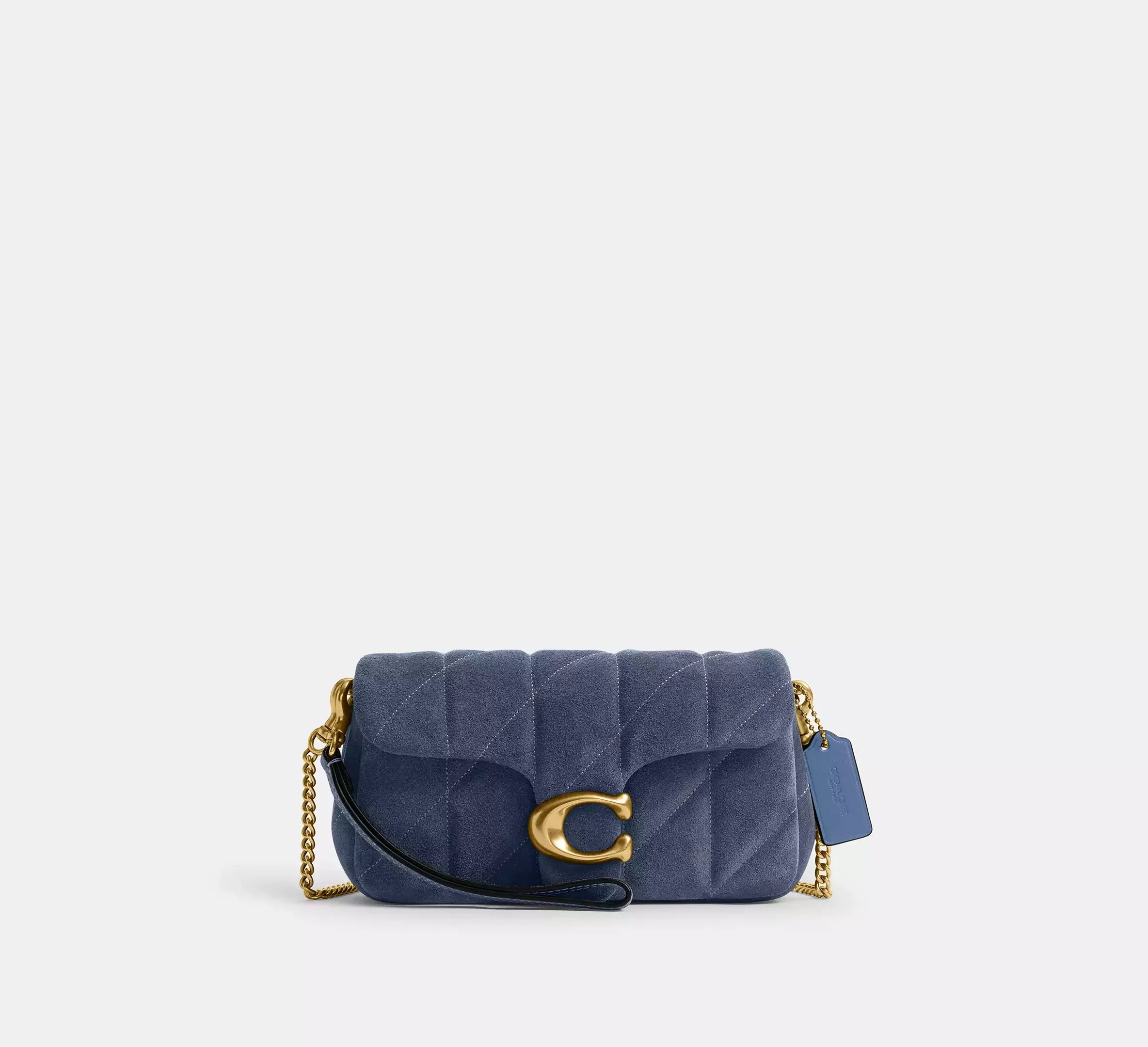 Coach Tabby Chain Crossbody Bag 19 With Quilting – Suede/Brass/Light Denim - Mind Türkiye
