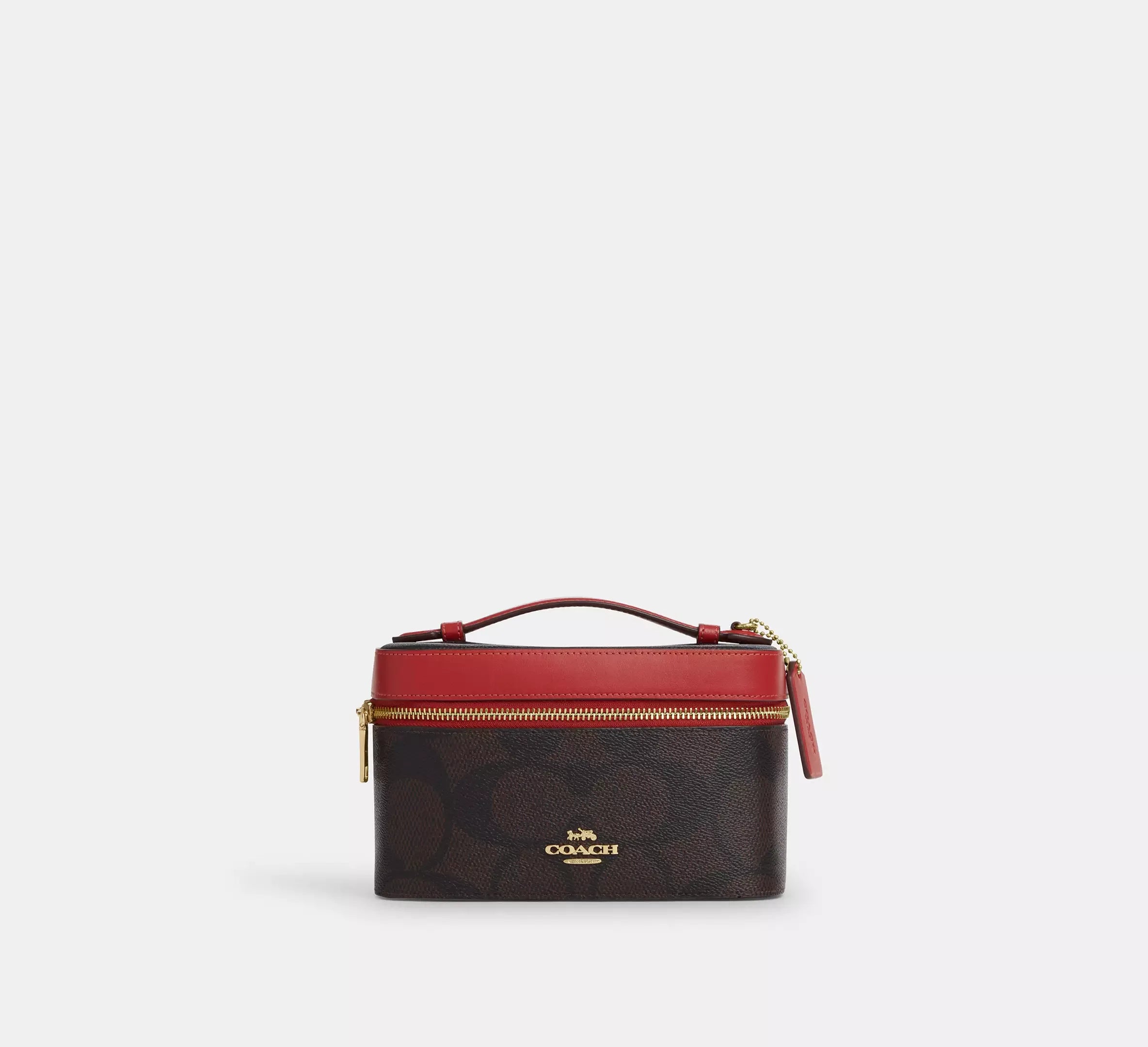 Coach Cosmetic Case In Signature With Floral Print – Gold/Walnut/True Red - Mind Türkiye