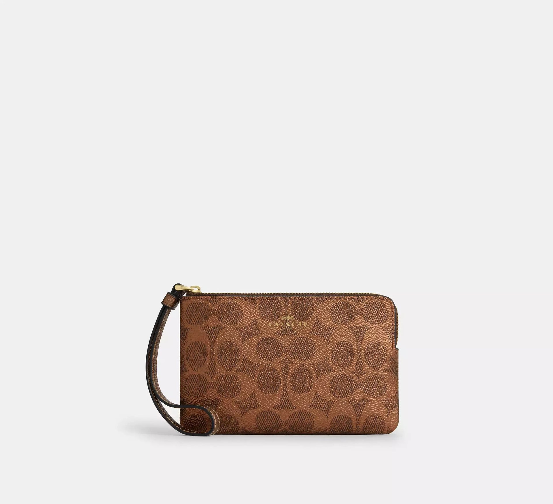 Coach Corner Zip Wristlet In Signature – Gold/Brown/Copper - Mind Türkiye
