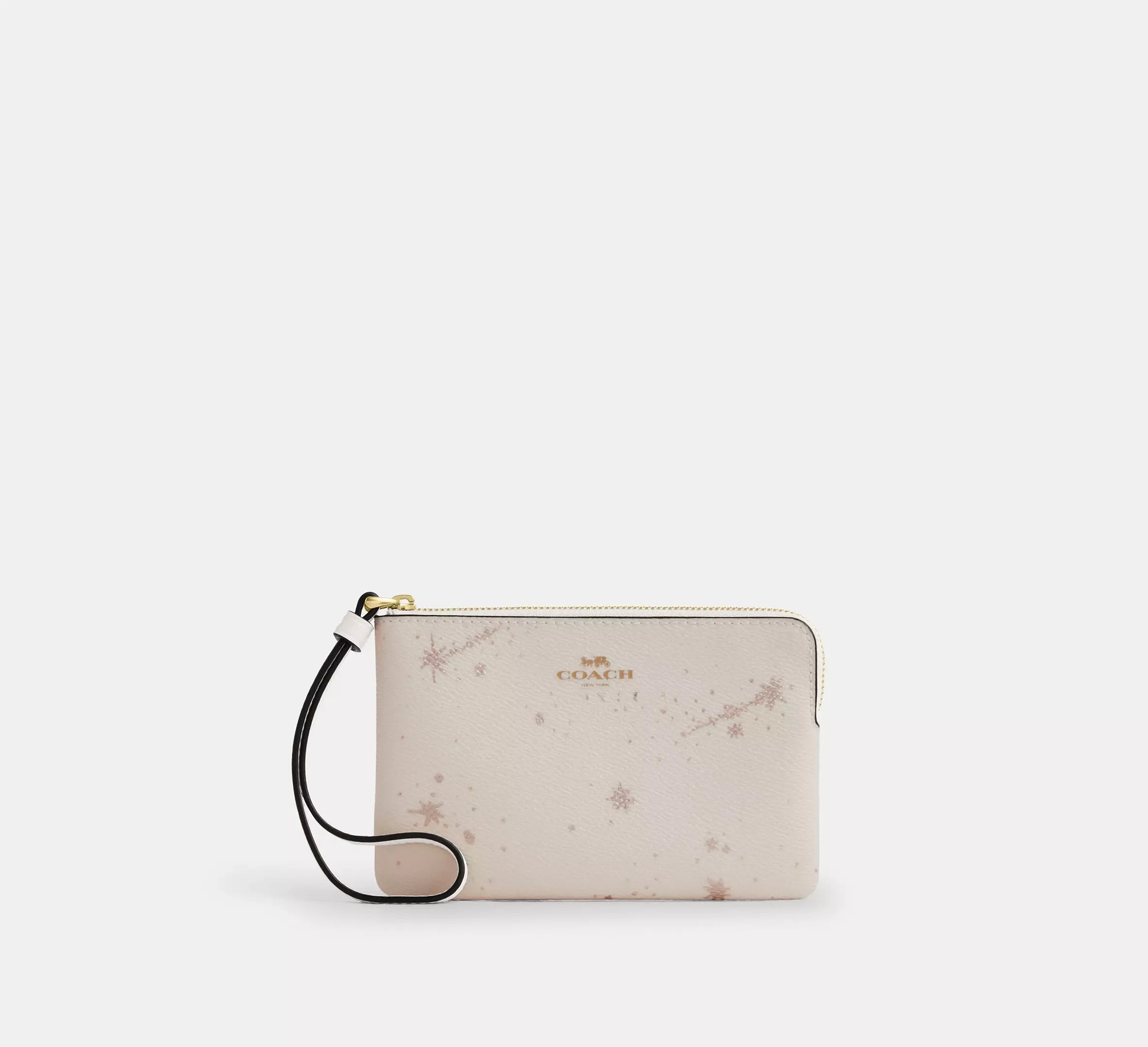 Coach Corner Zip Wristlet With Star Print – Gold/Chalk Multi - Mind Türkiye