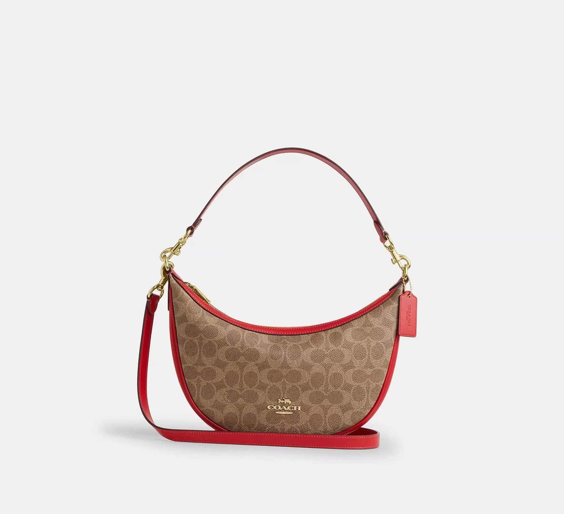 Coach Aria Shoulder Bag In Signature – Gold/Tan/Carnation - Mind Türkiye