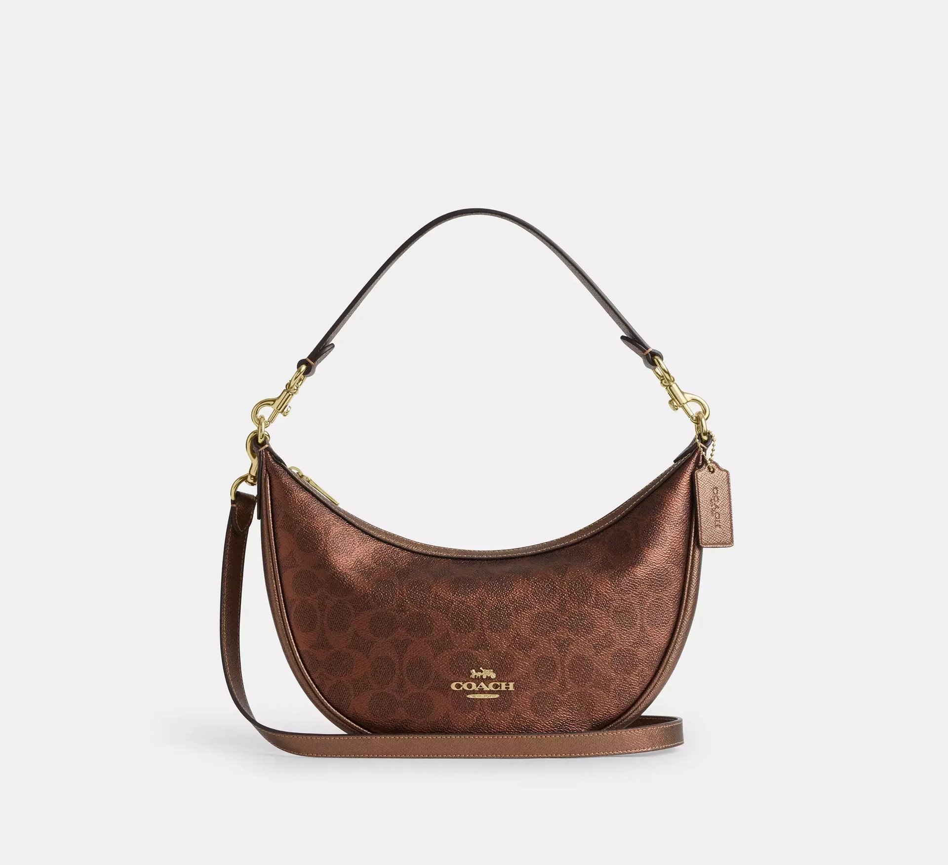 Coach Aria Shoulder Bag In Signature – Gold/Brown/Copper - Mind Türkiye