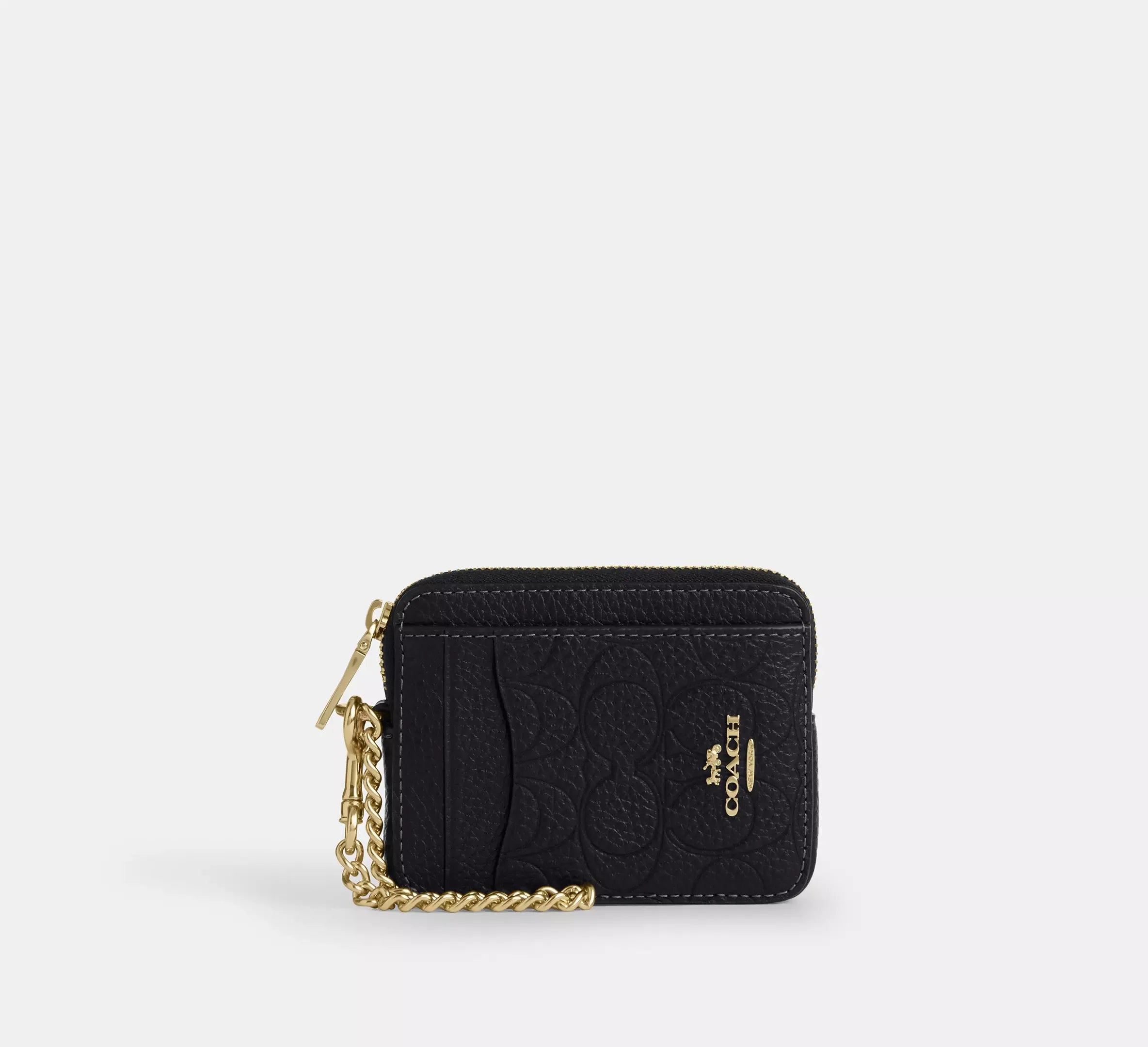 Coach Zip Card Case In Signature Leather – Gold/Black - Mind Türkiye