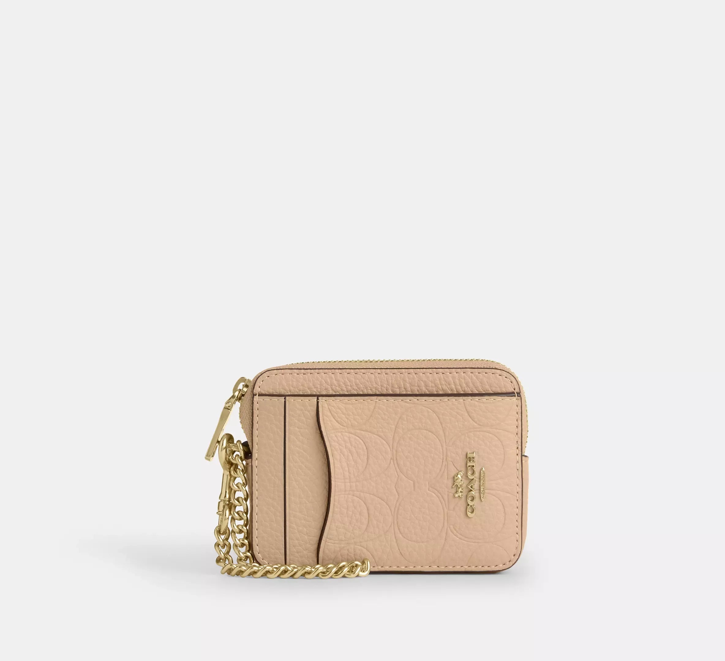 Coach Zip Card Case In Signature Leather – Gold/Oat - Mind Türkiye