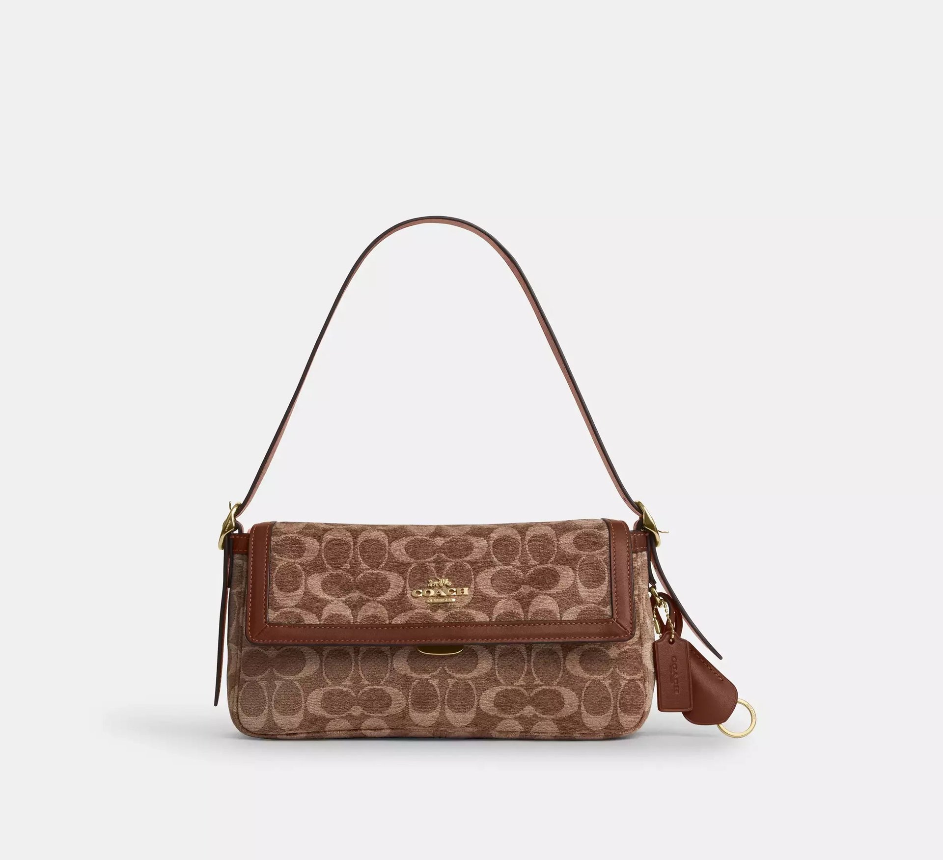 Coach Etta Small Flap Shoulder Bag In Signature Chenille – Gold/Light Khaki/Vintage Brown - Mind Türkiye