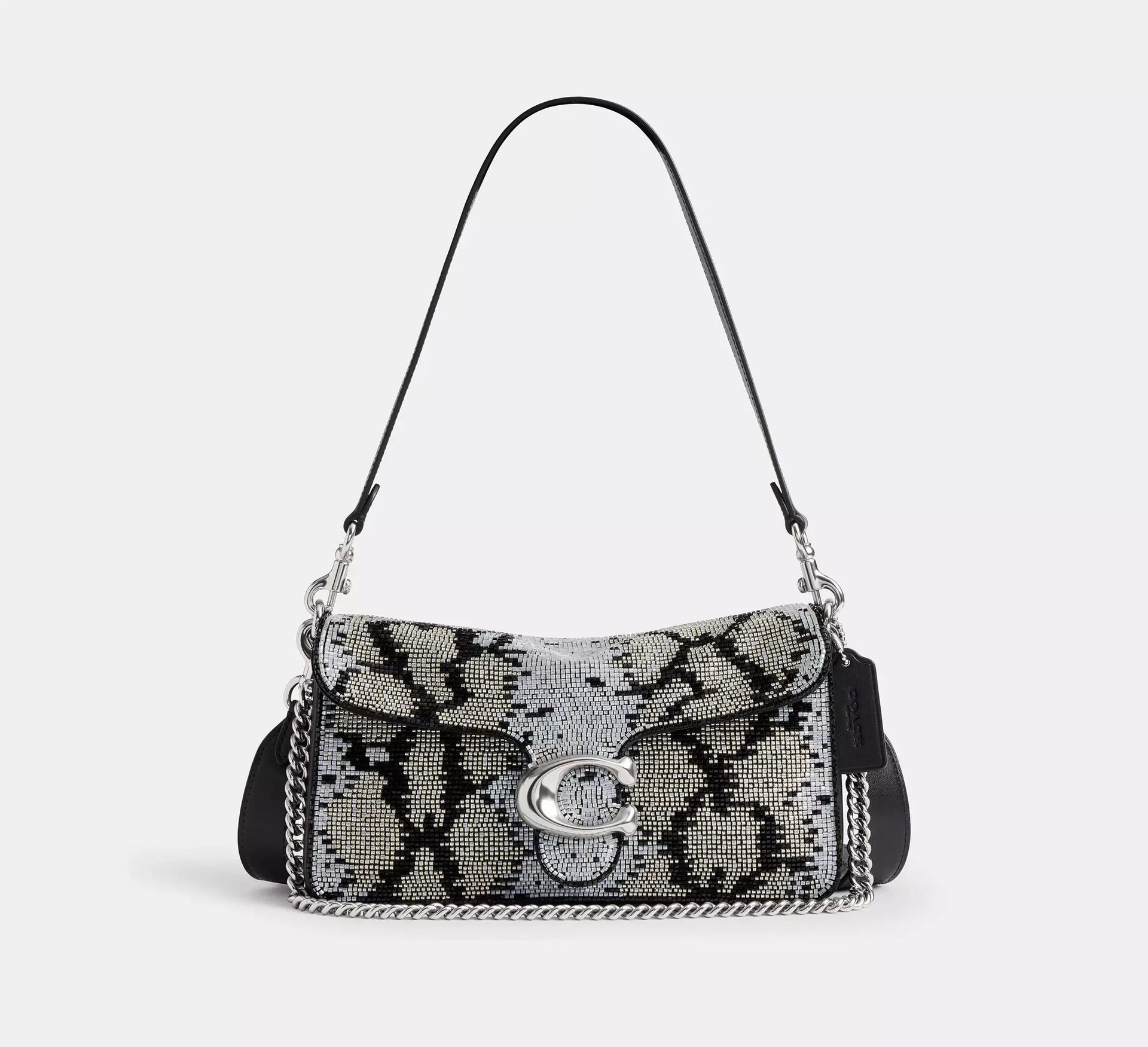 Coach Tabby Shoulder Bag 26 With Beaded Snake – Silver/Black - Mind Türkiye