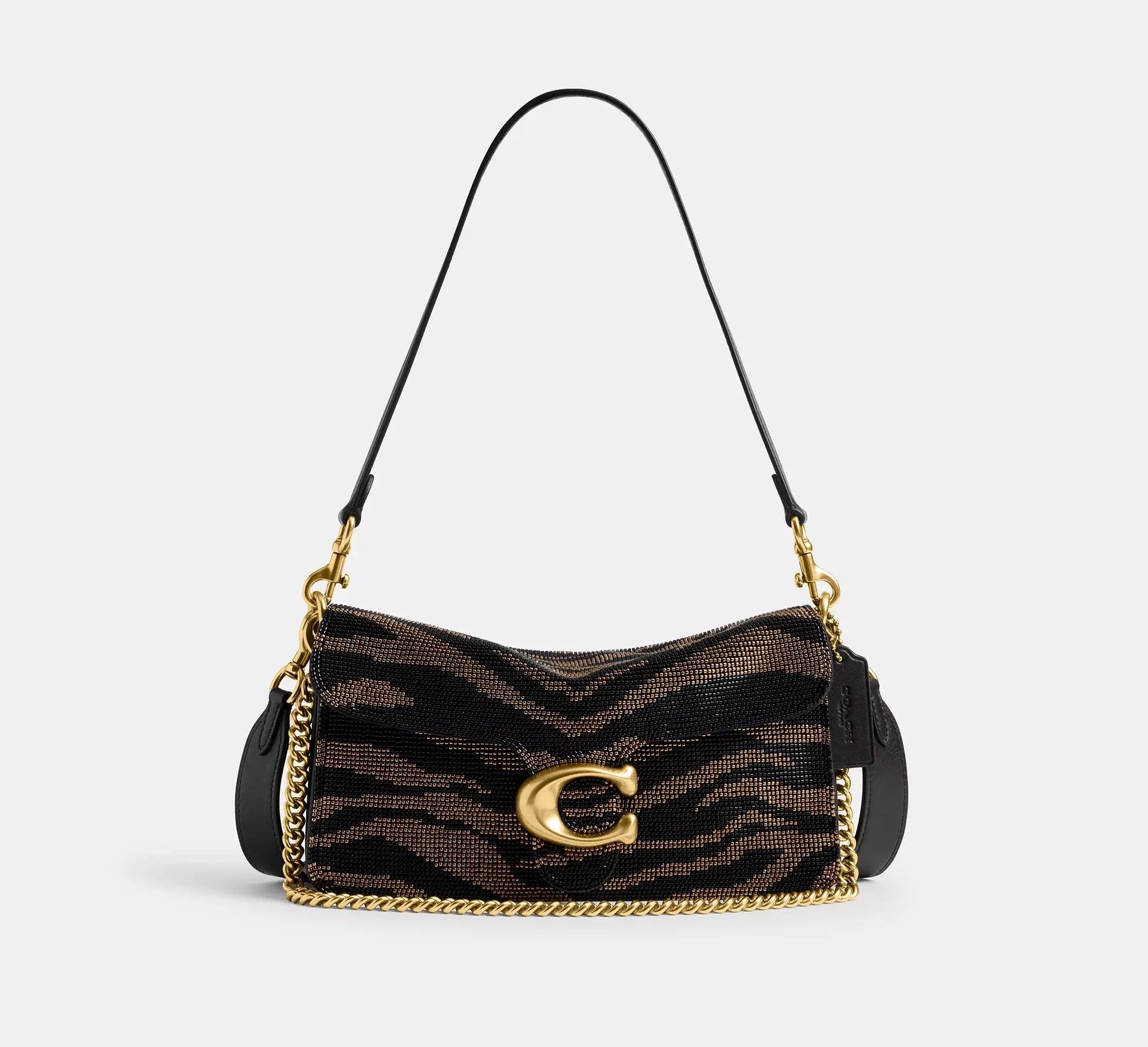 Coach Tabby Shoulder Bag 26 With Beaded Tiger – Brass/Black - Mind Türkiye