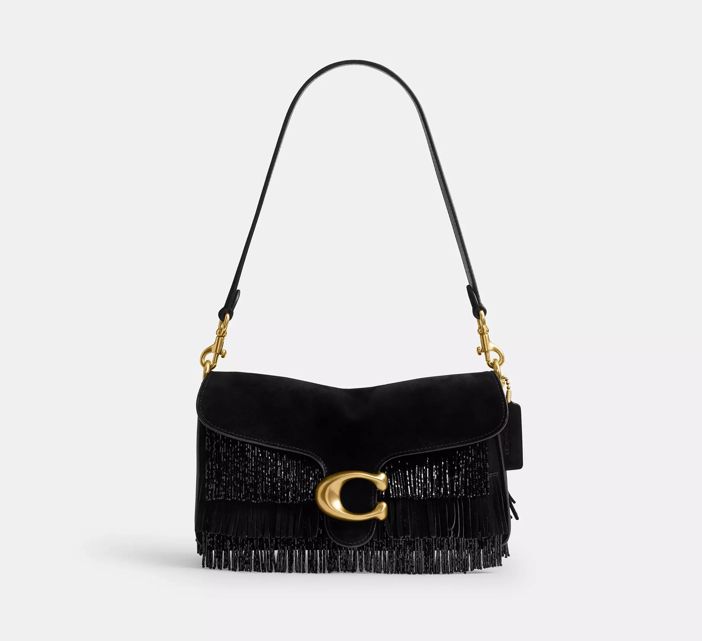 Coach Tabby Shoulder Bag 26 With Crystal Beaded Fringe – Brass/Black - Mind Türkiye