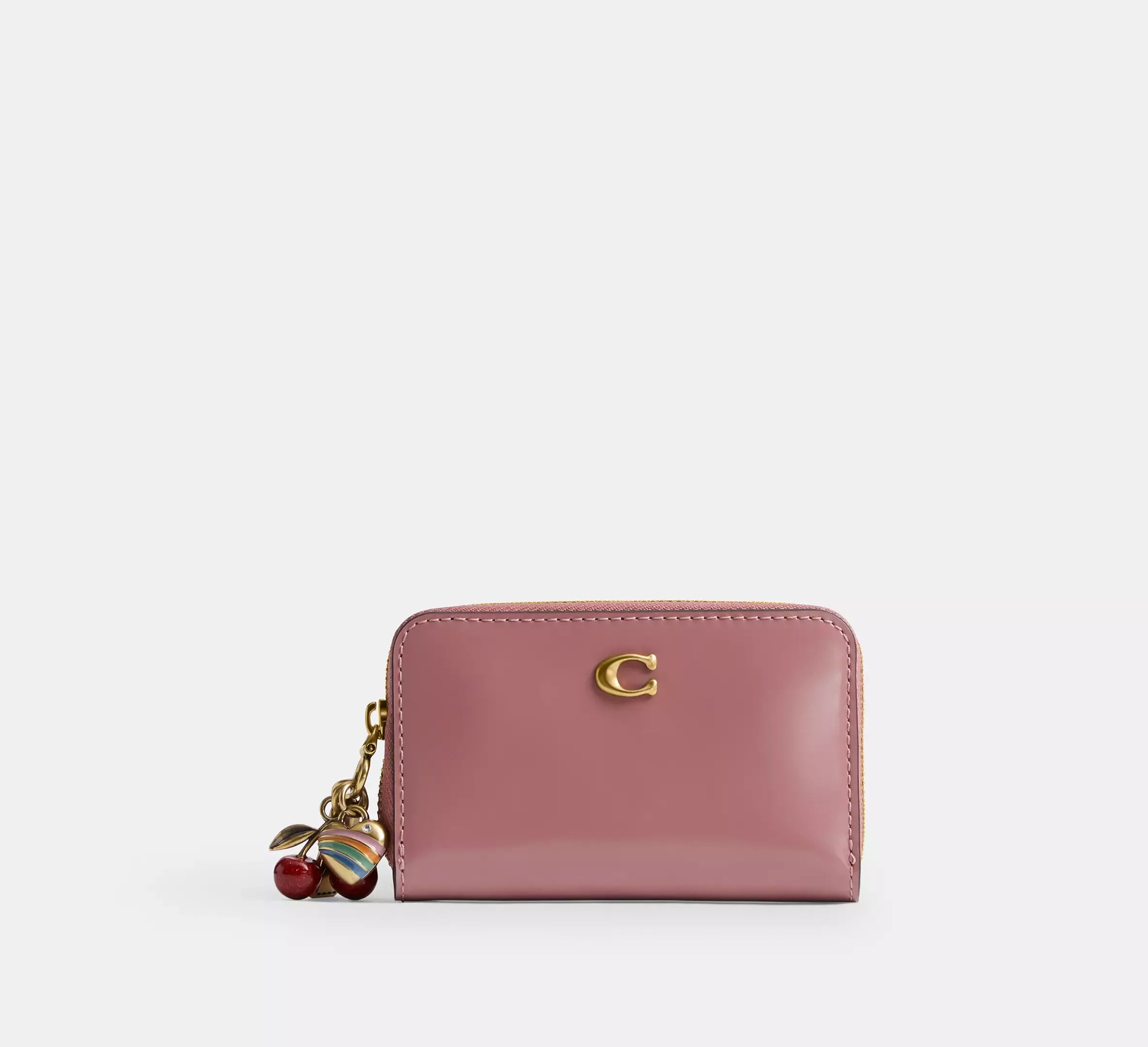 Coach Essential Small Zip Around Card Case With Charms – Brass/Peony - Mind Türkiye