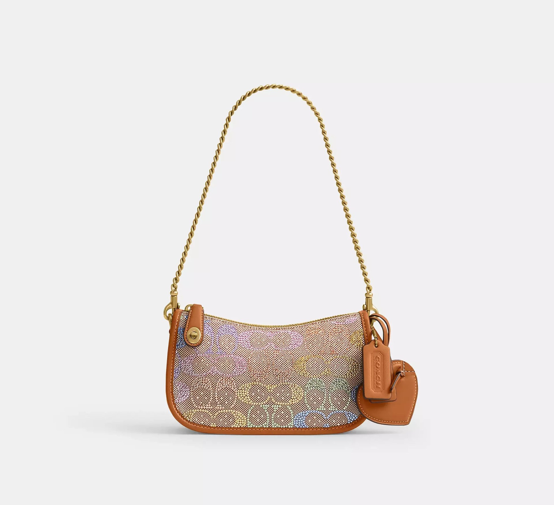 Coach Swinger Bag 20 With Chain In Crystal Signature Jacquard SEZON – Brass/Rainbow Multi - Mind Türkiye