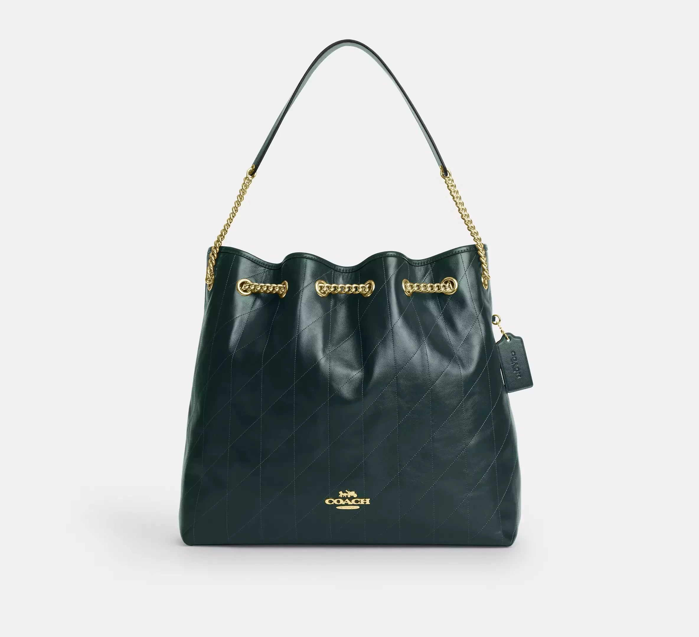 Coach Evelyn Large Shoulder Bag With Quilting – Gold/Dark Teal - Mind Türkiye