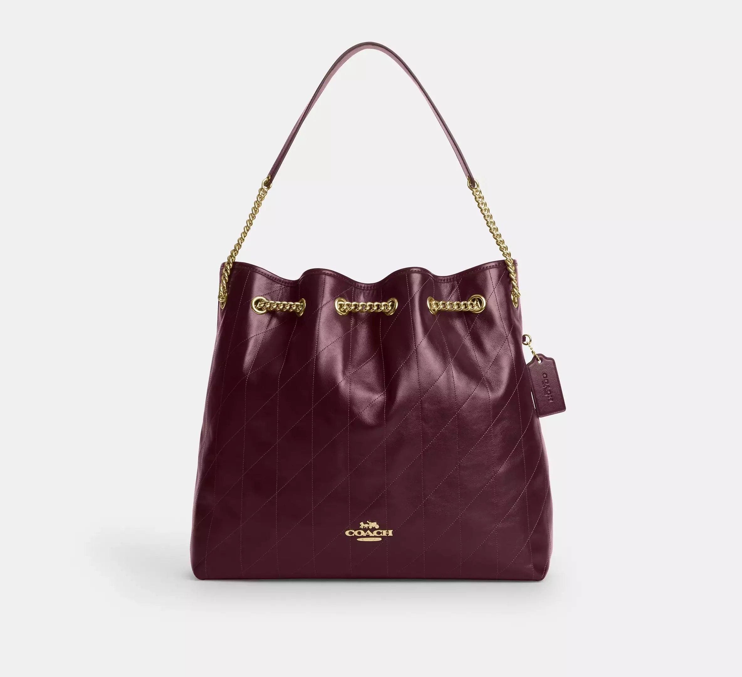 Coach Evelyn Large Shoulder Bag With Quilting – Gold/Dark Wine - Mind Türkiye