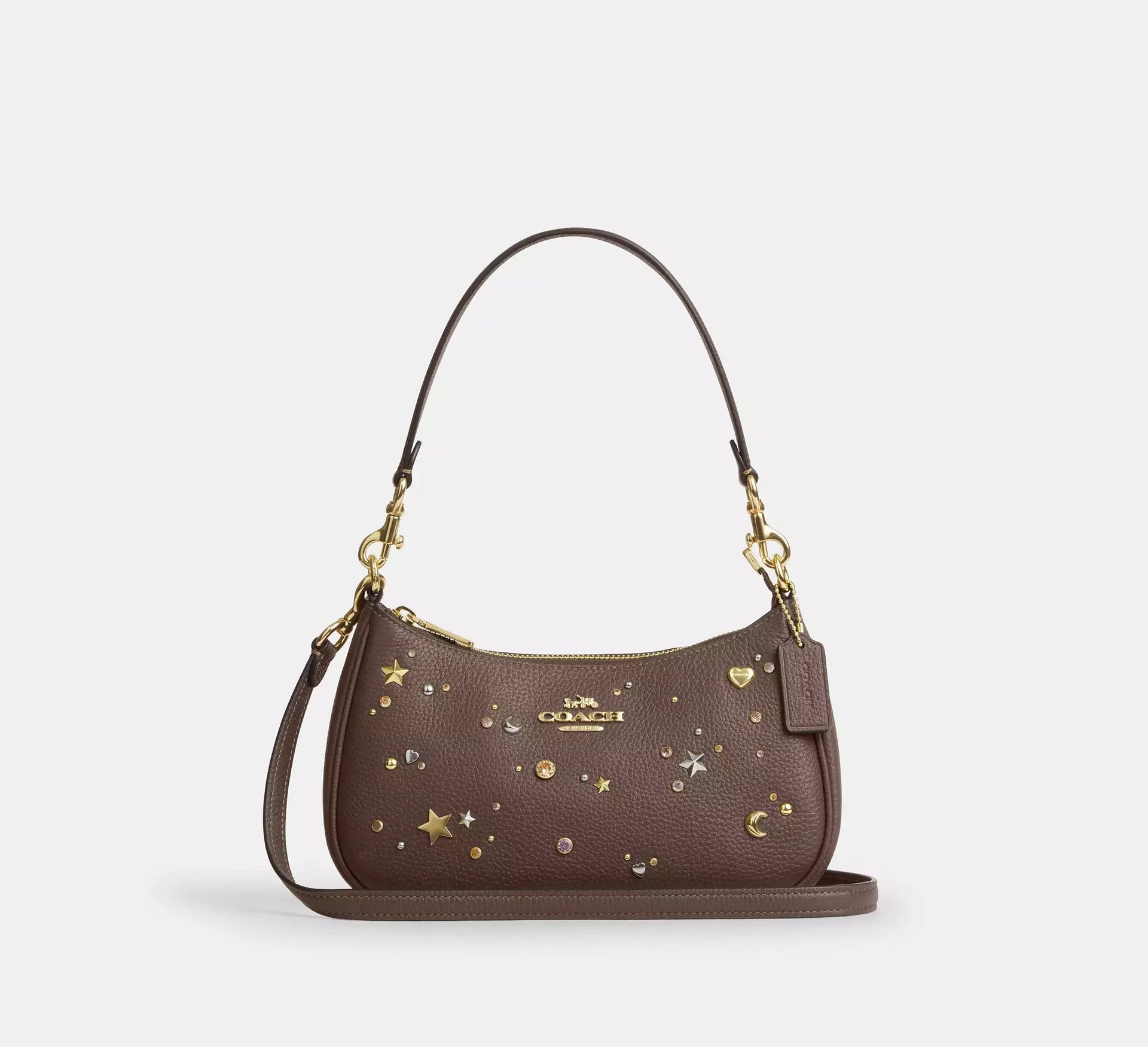 Coach Teri Shoulder Bag With Rivets – Gold/Dark Stone - Mind Türkiye